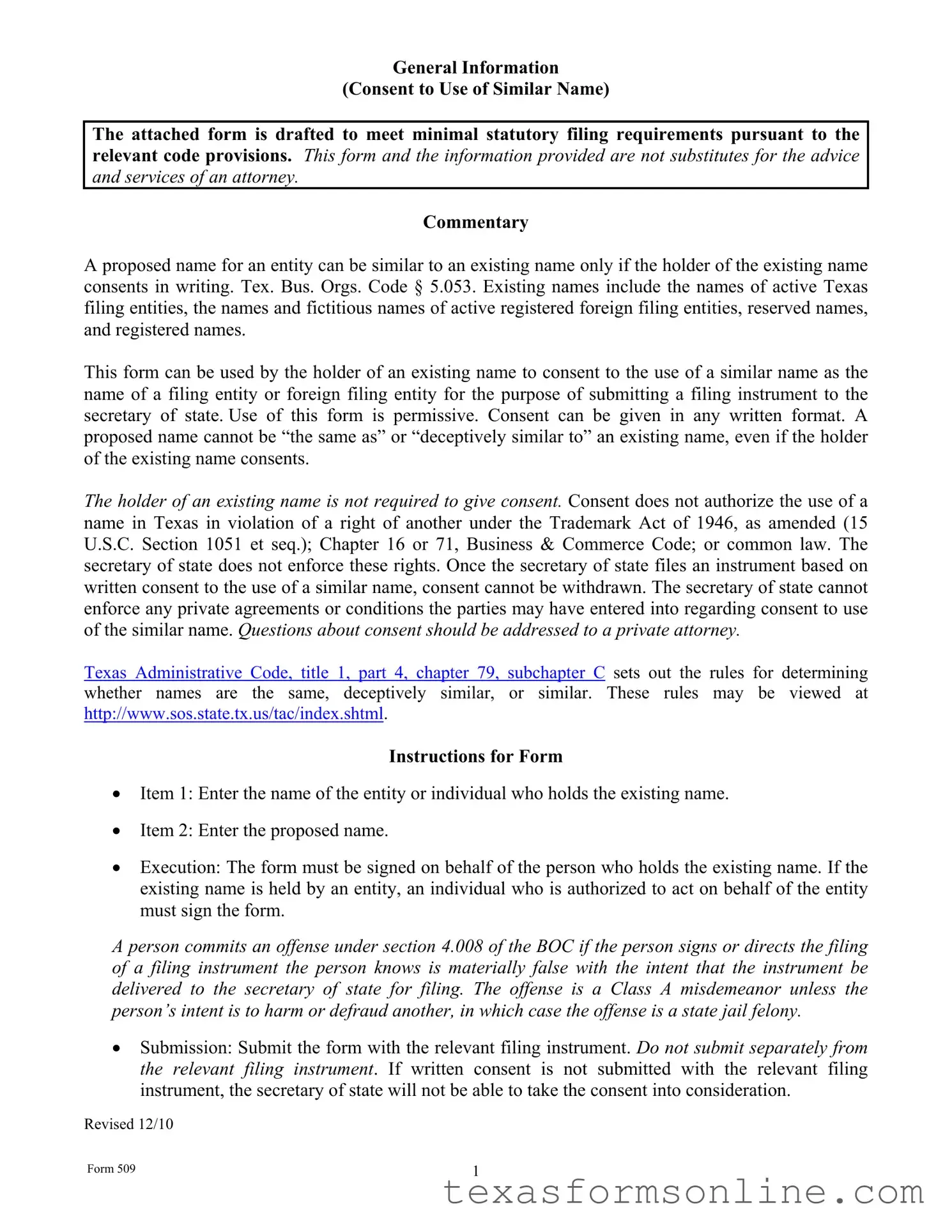 Blank Texas 509 PDF Form