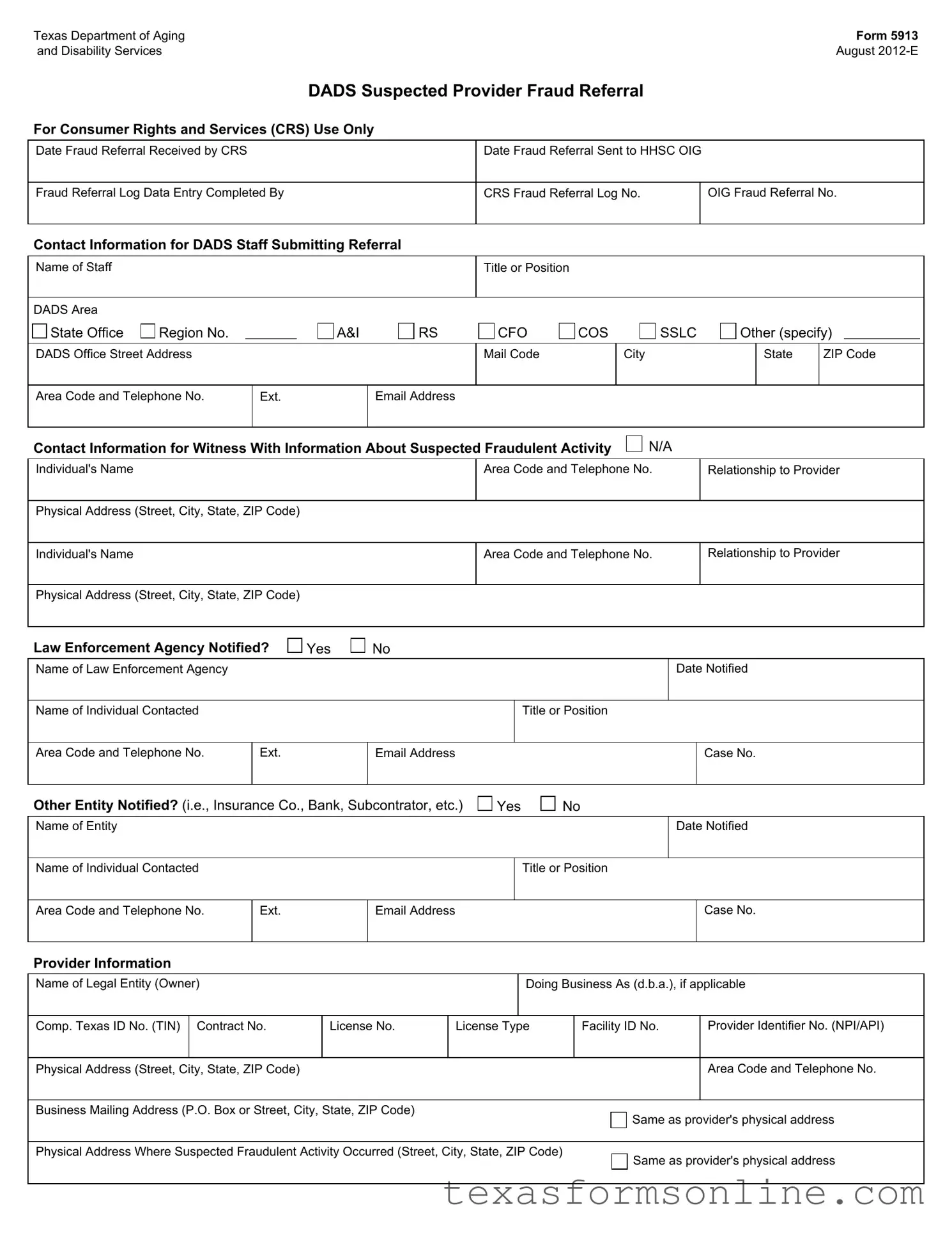 Blank Texas 5913 PDF Form