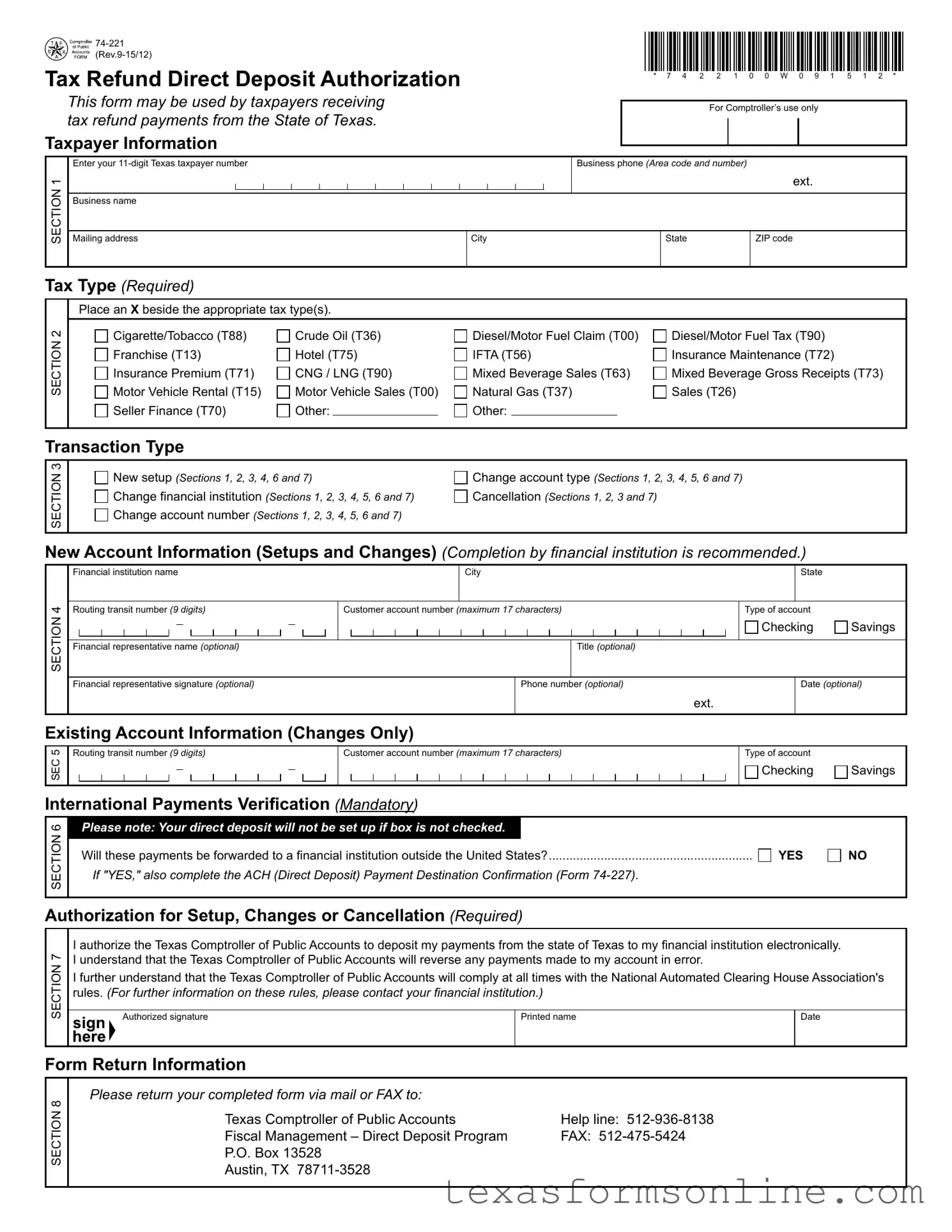 Blank Texas 74 221 PDF Form