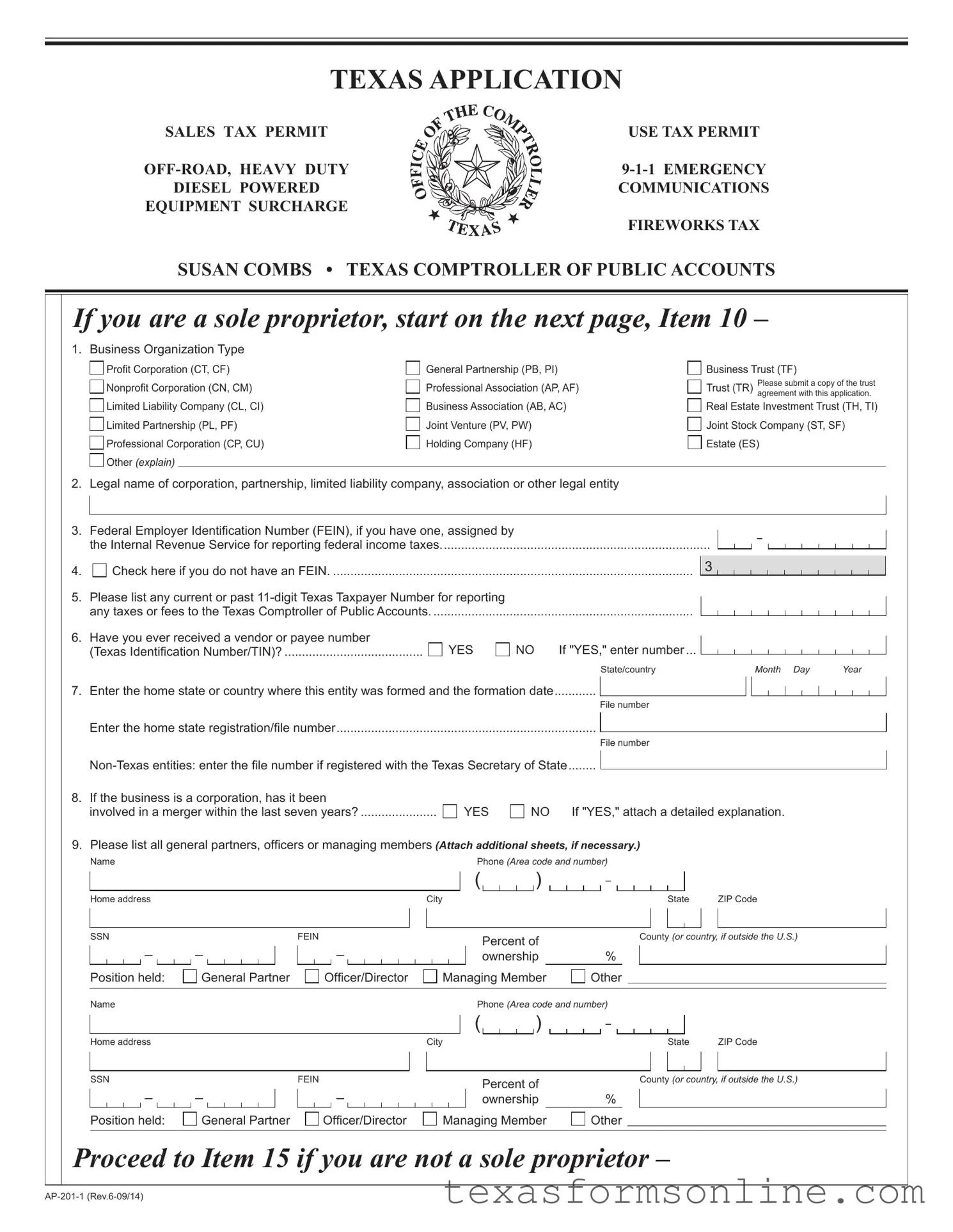 Blank Texas Ap 201 PDF Form
