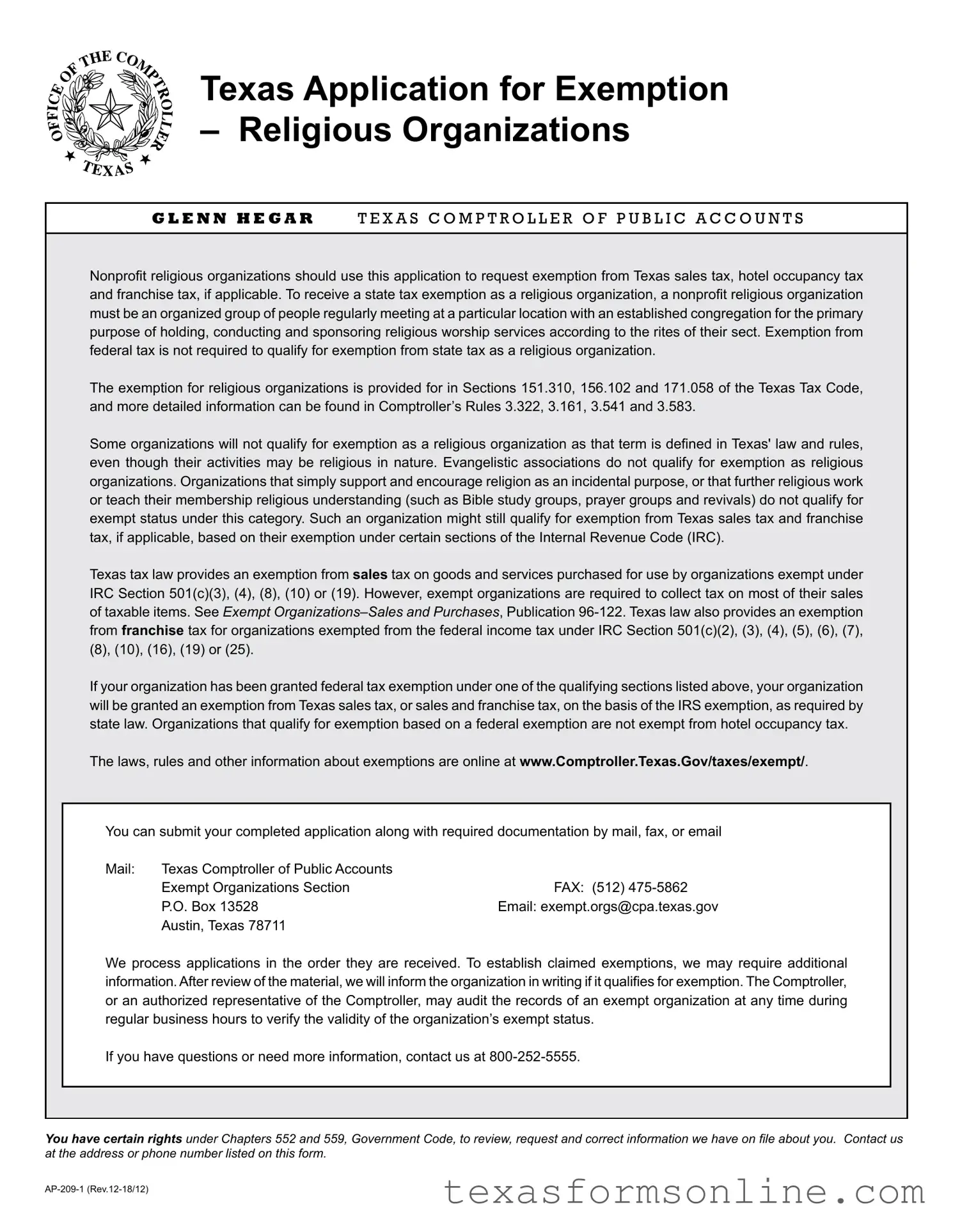 Blank Texas Application Exemption PDF Form