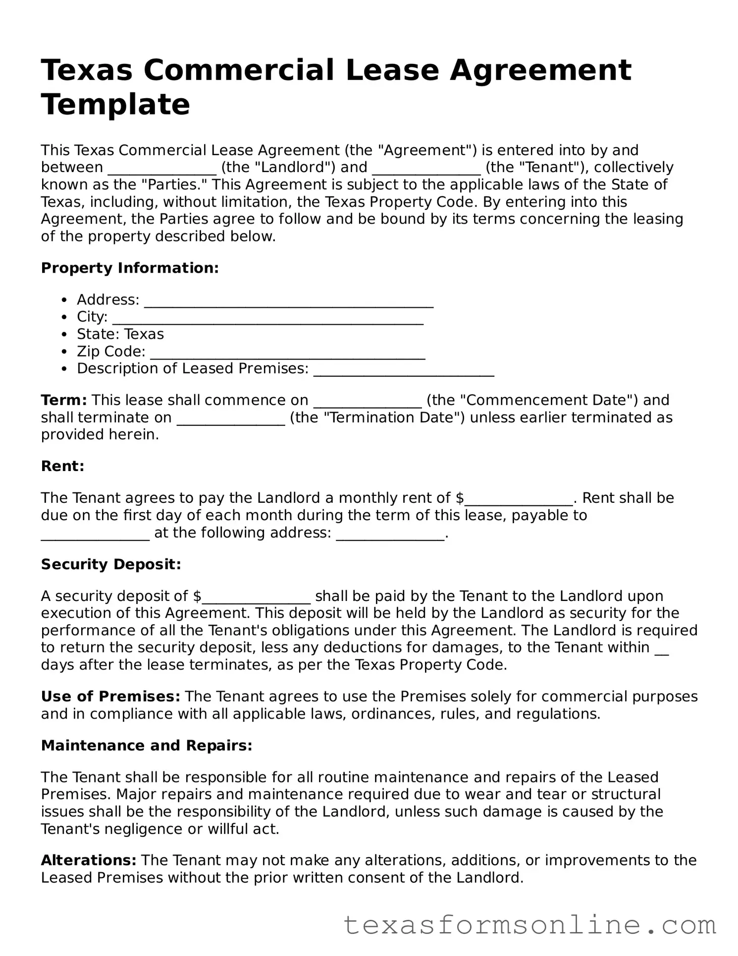 Official Texas Commercial Lease Agreement Document
