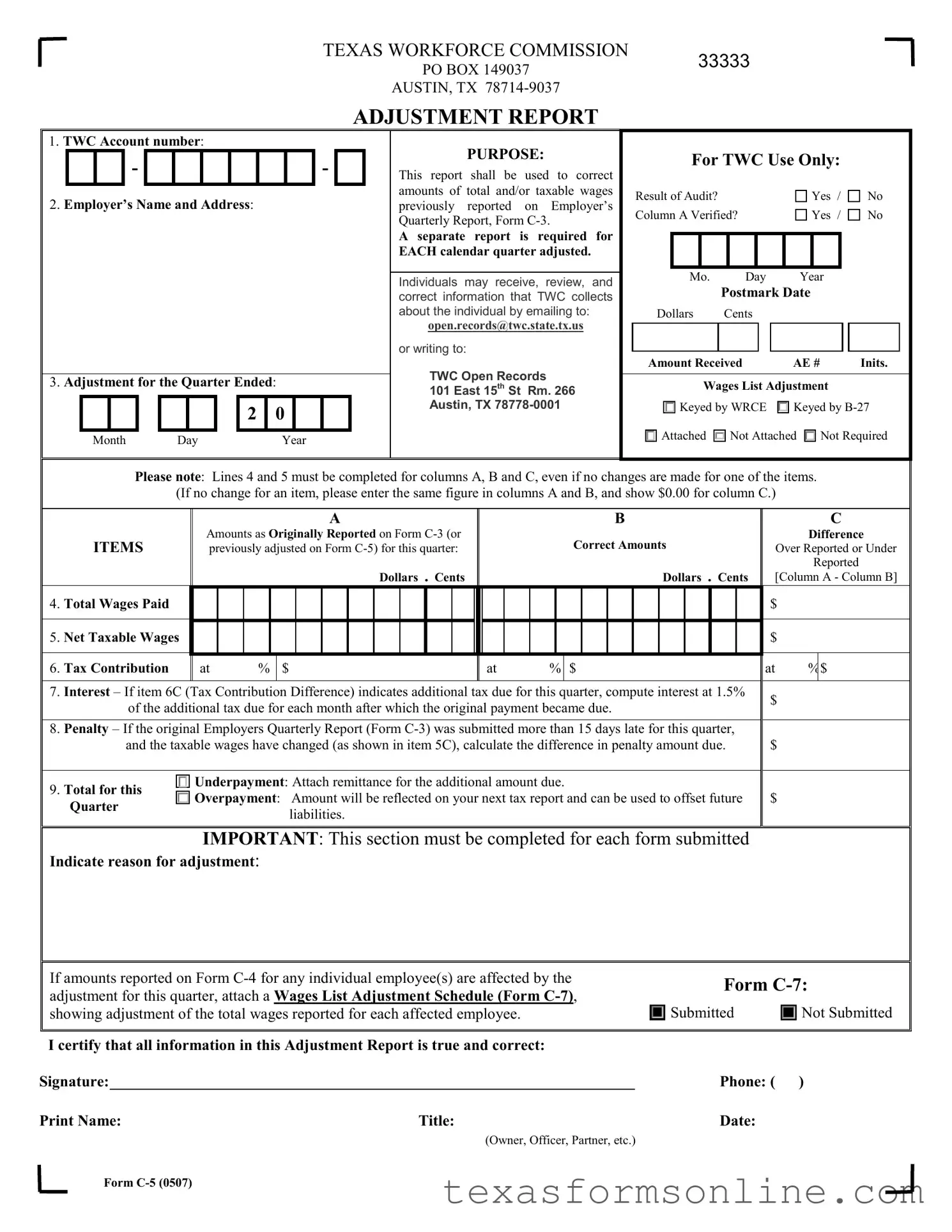 Blank Texas C 5 PDF Form