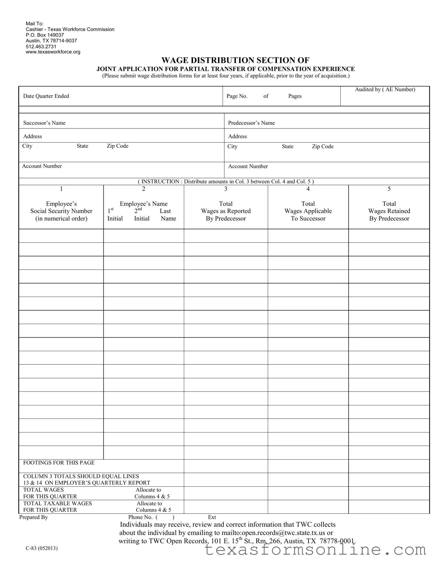 Blank Texas C 83 PDF Form