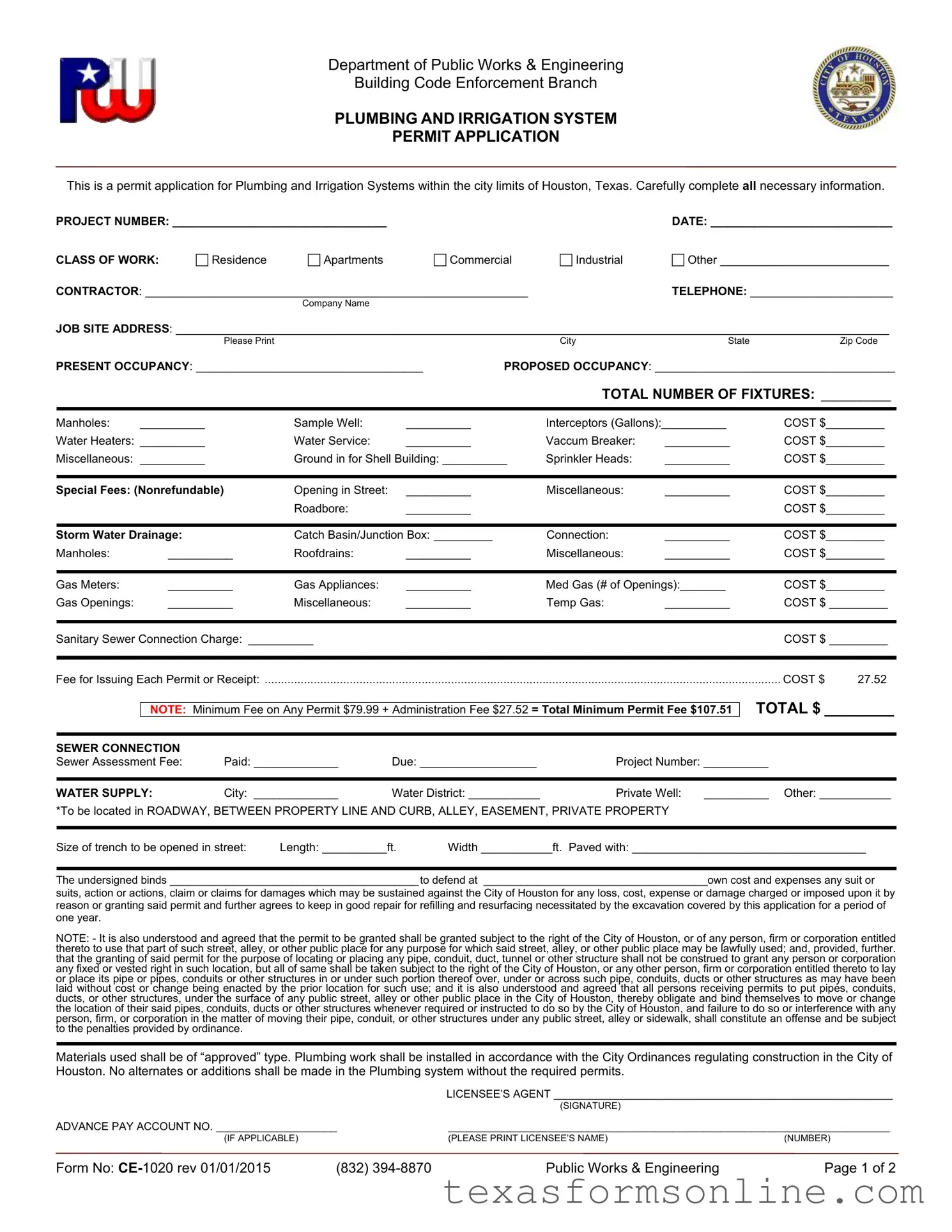 Blank Texas Ce 1020 PDF Form