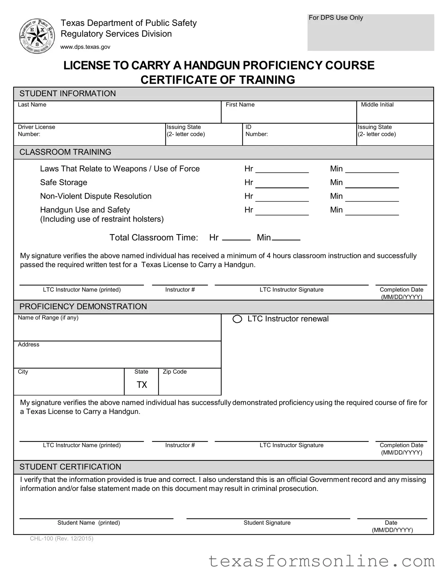 Blank Texas Chl 100 PDF Form
