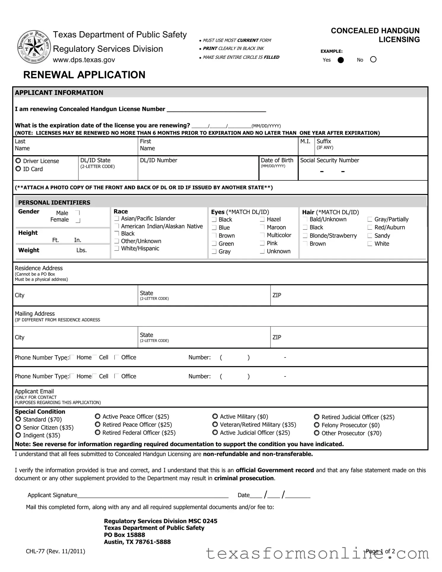 Blank Texas Chl 77 PDF Form