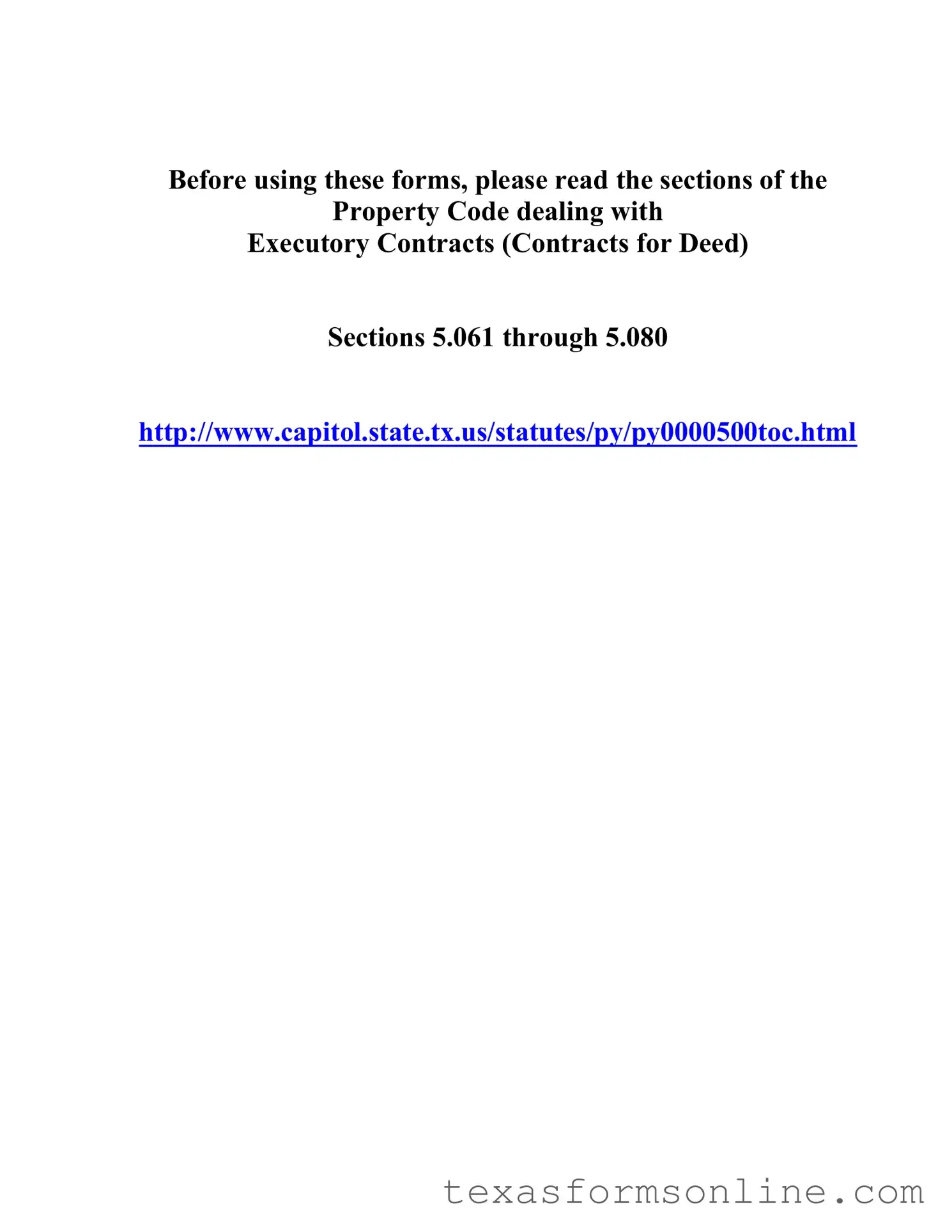 Blank Texas Contract For Deed PDF Form