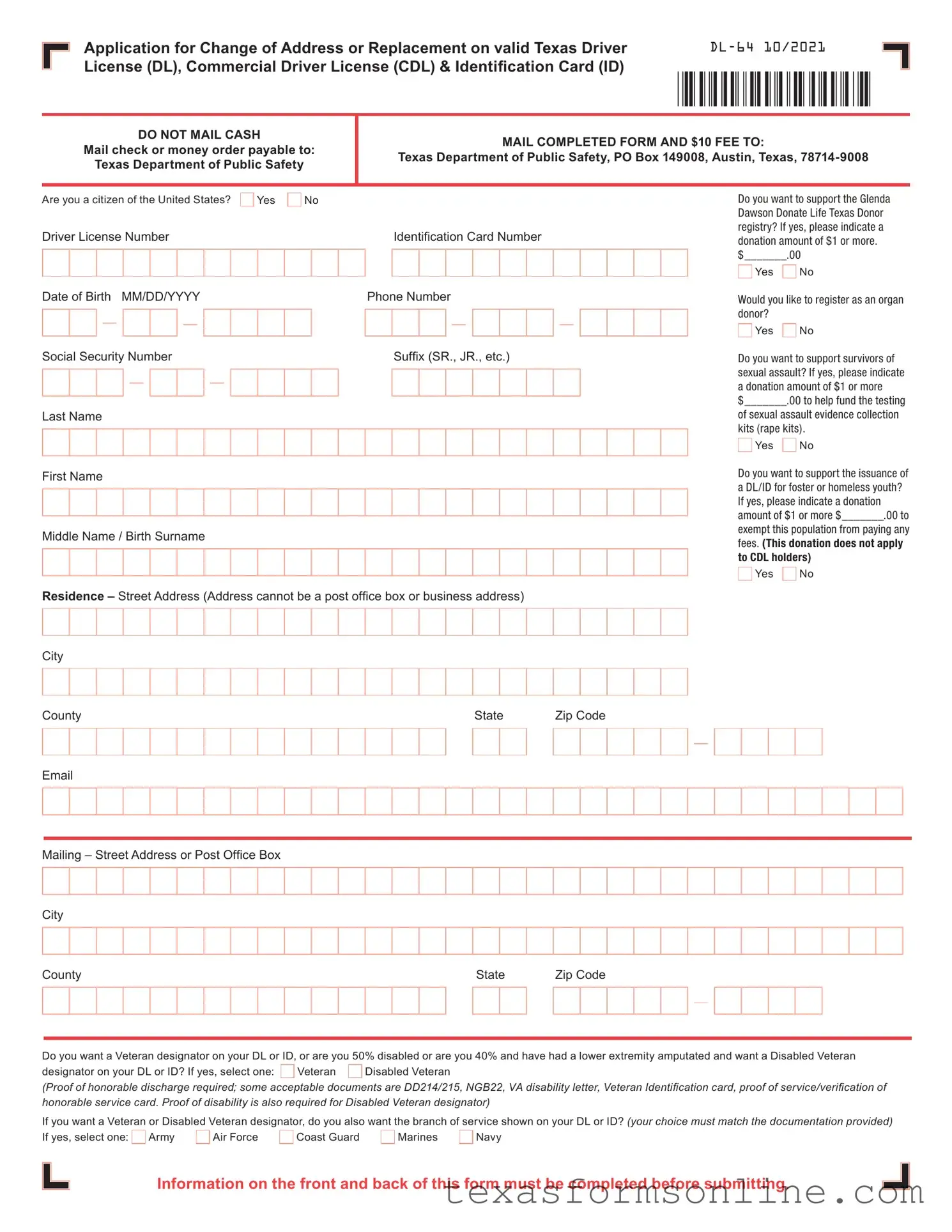 Blank Texas Dl 64 PDF Form