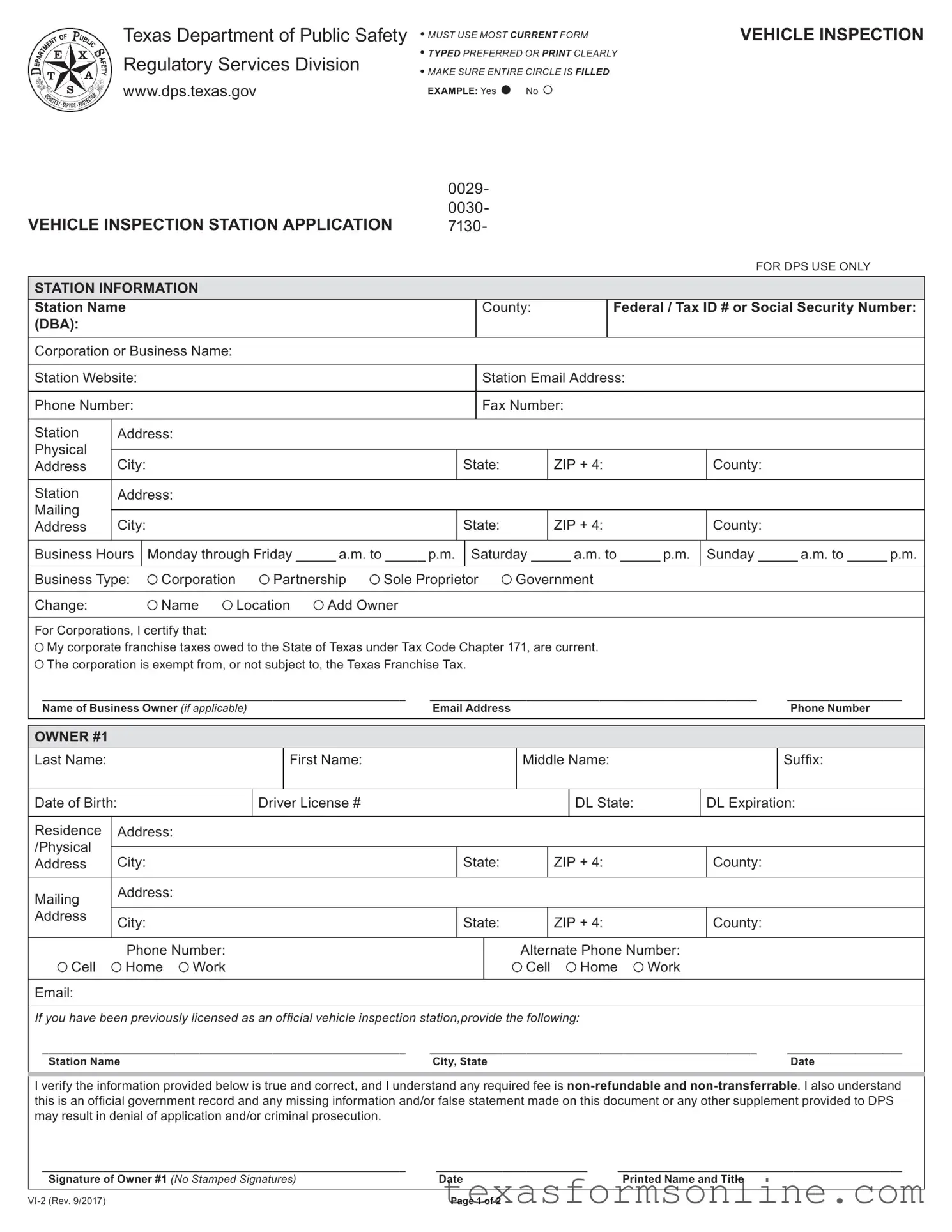 Blank Texas Dps Vi 2 PDF Form