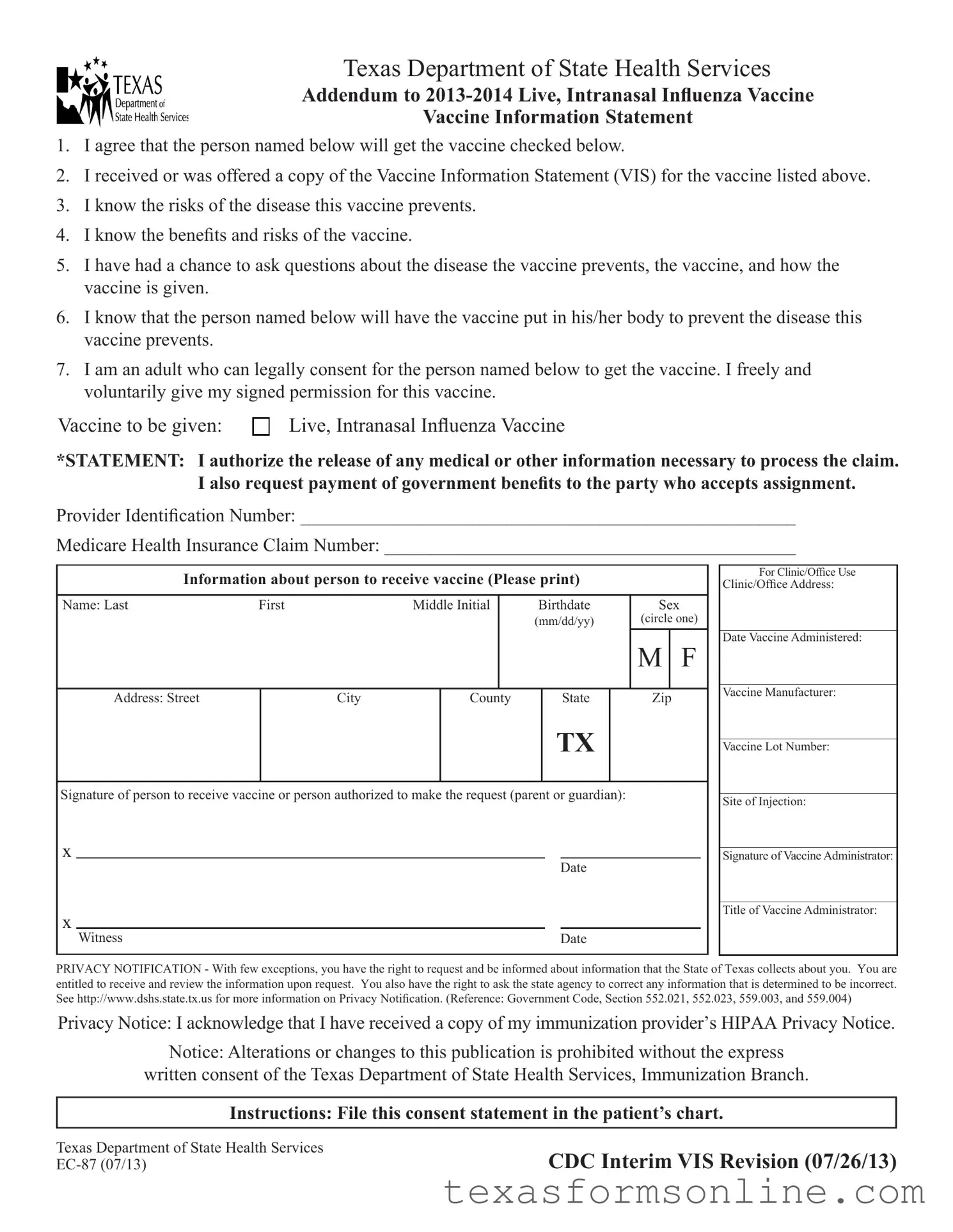 Blank Texas Ec 87 PDF Form