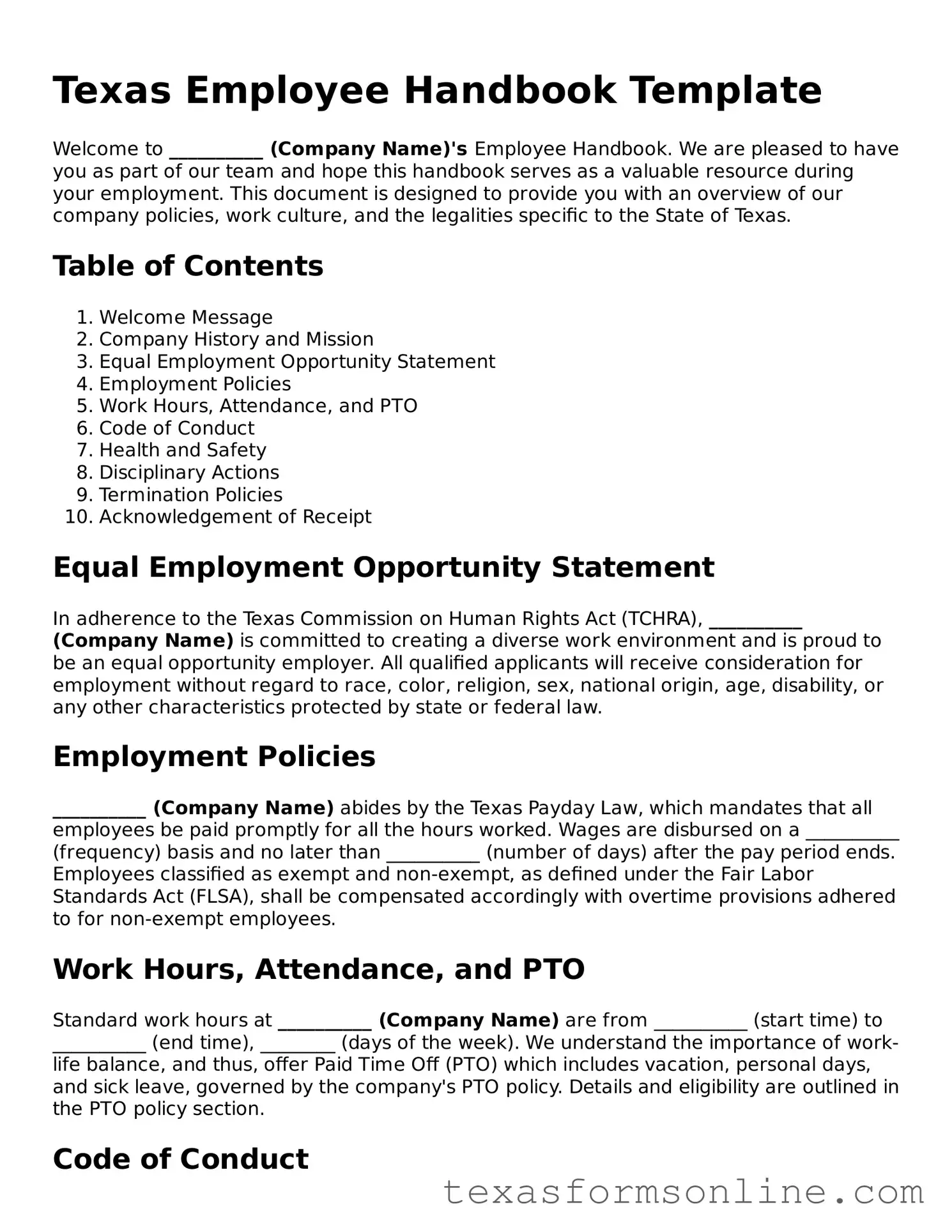 Official Texas Employee Handbook Document