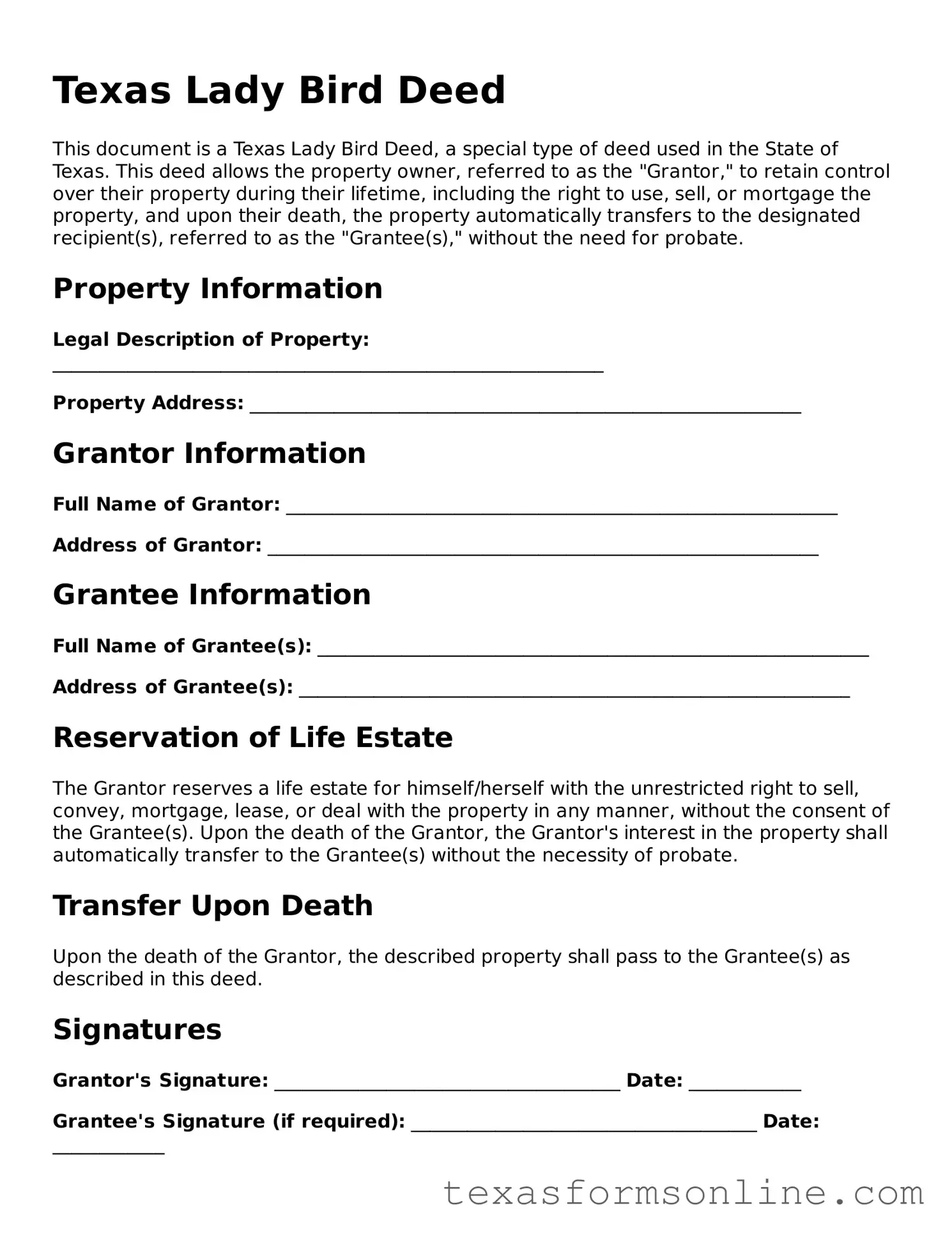 Official Texas Lady Bird Deed Document