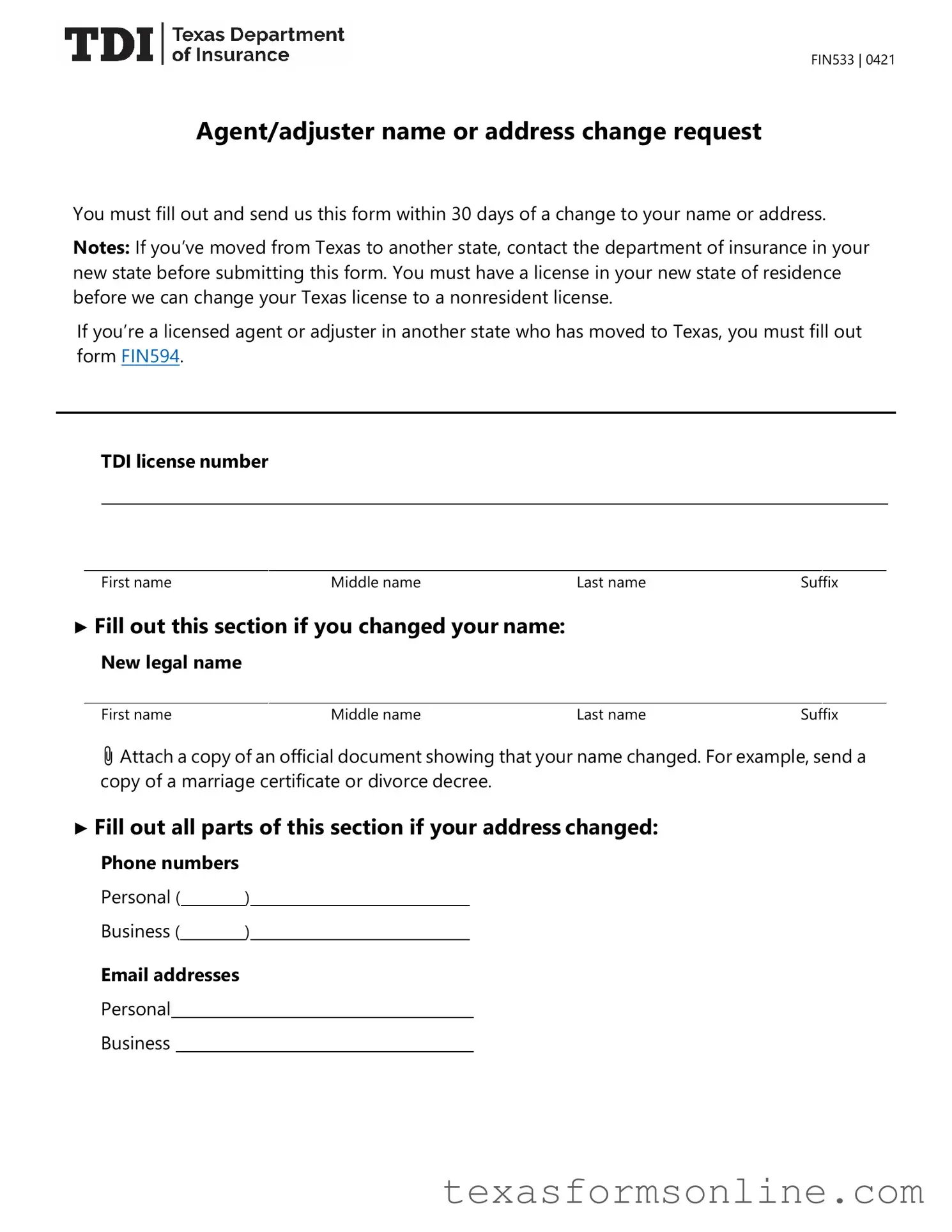 Blank Texas Fin533 PDF Form