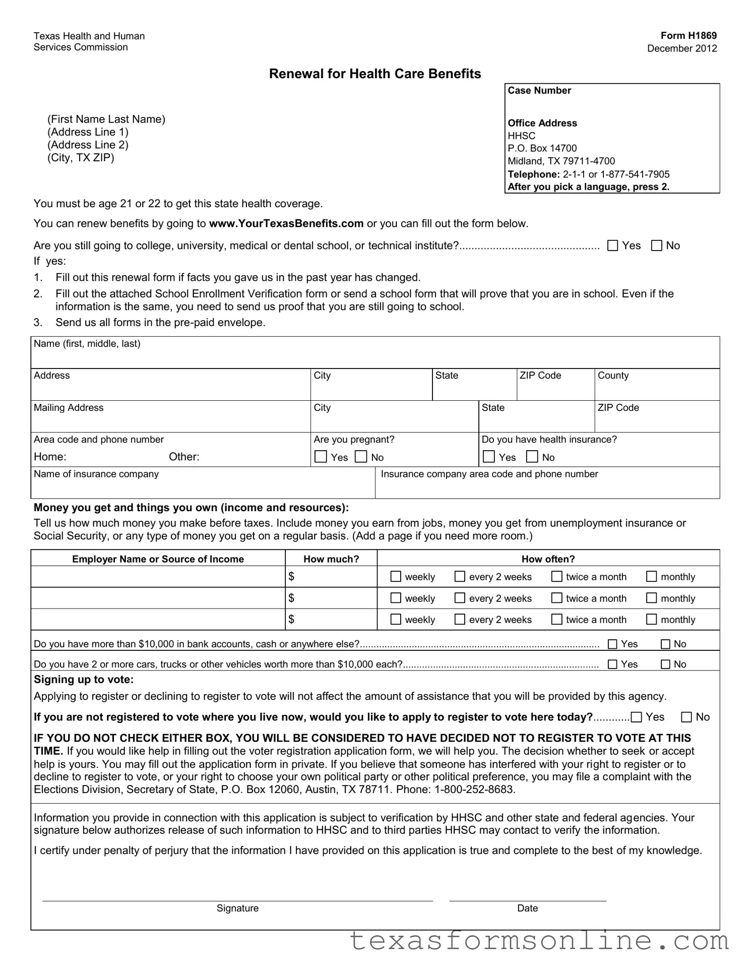 Blank Texas H1869 PDF Form