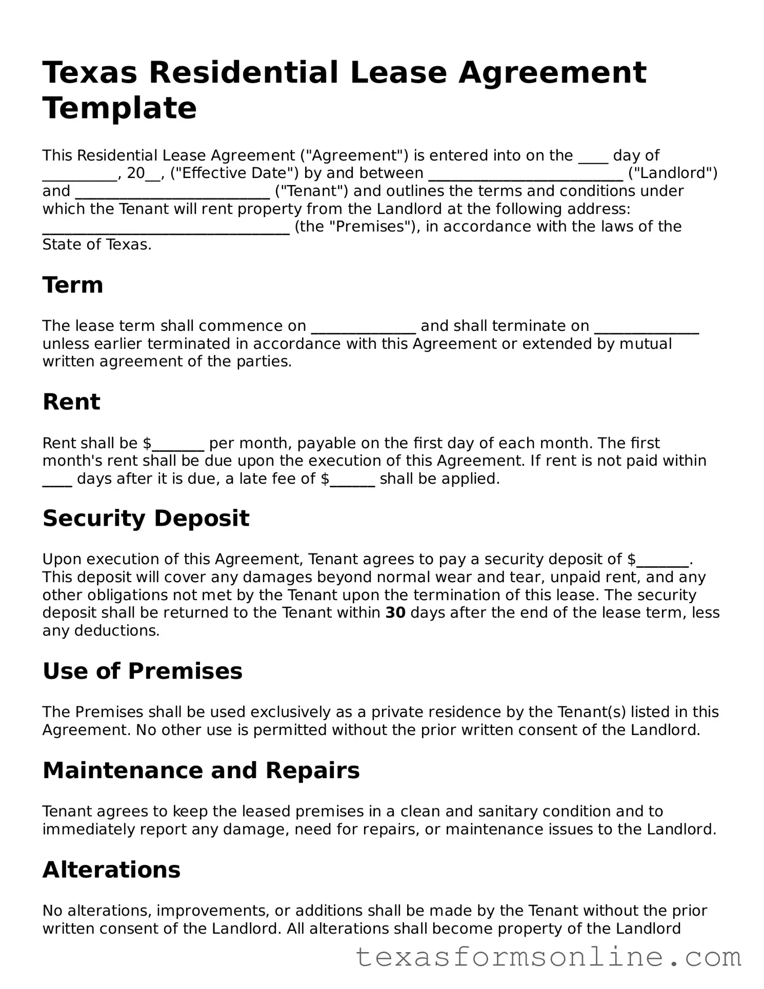 Official Texas Residential Lease Agreement Document