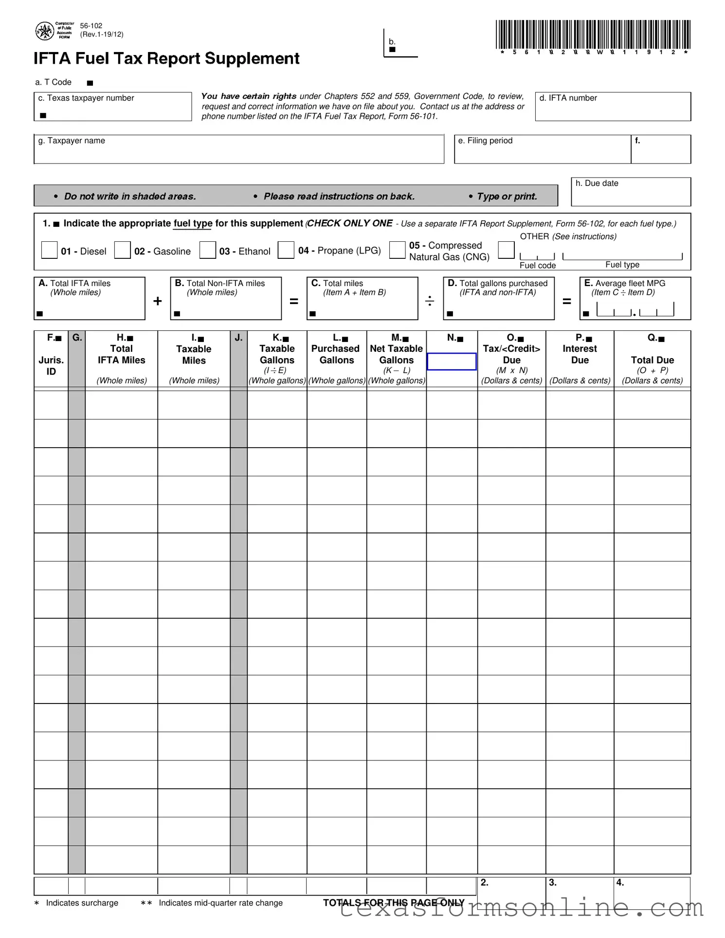 Blank Texas Ifta PDF Form
