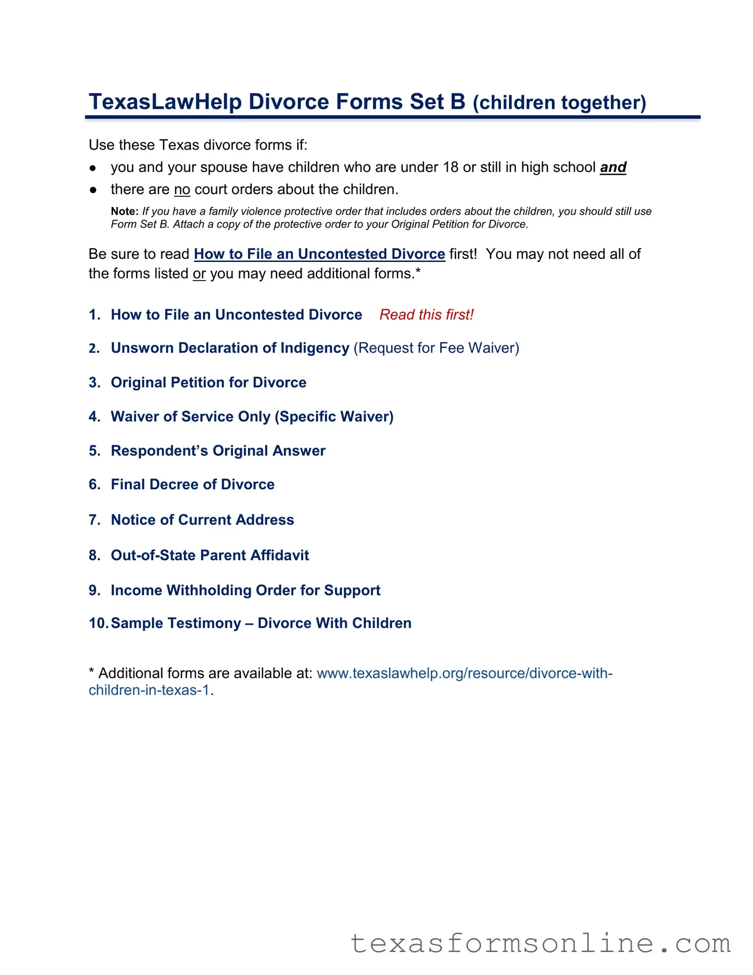 Blank Texas Law Help PDF Form
