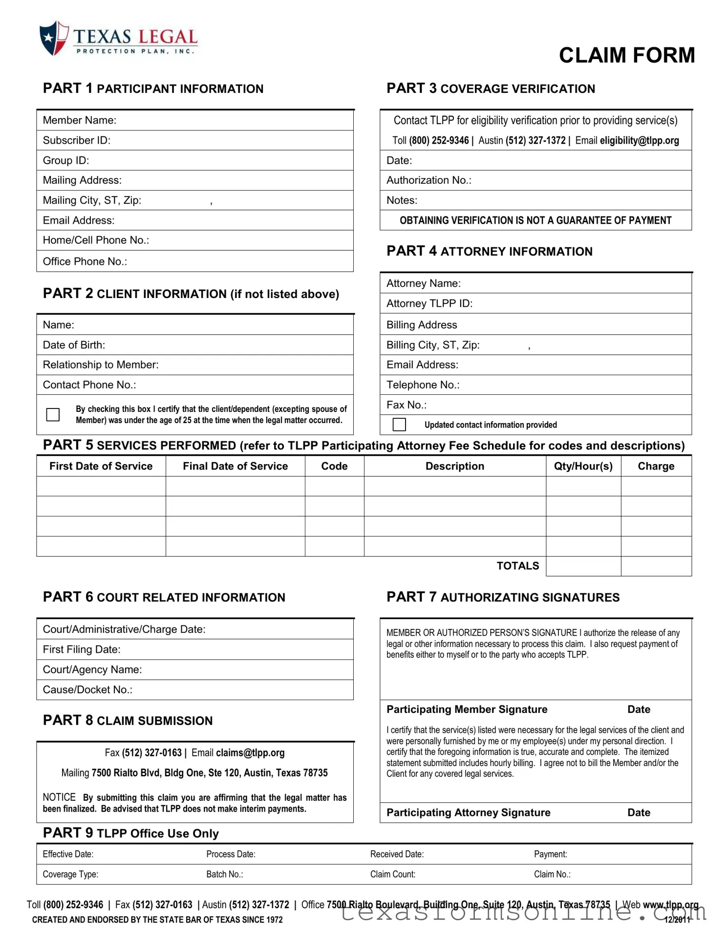 Blank Texas Legal Claim PDF Form