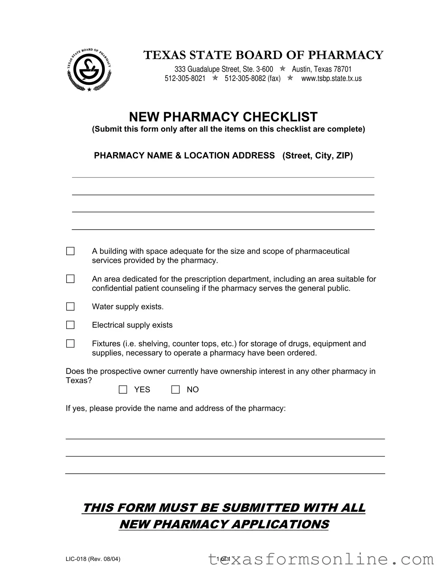 Blank Texas Lic 018 PDF Form