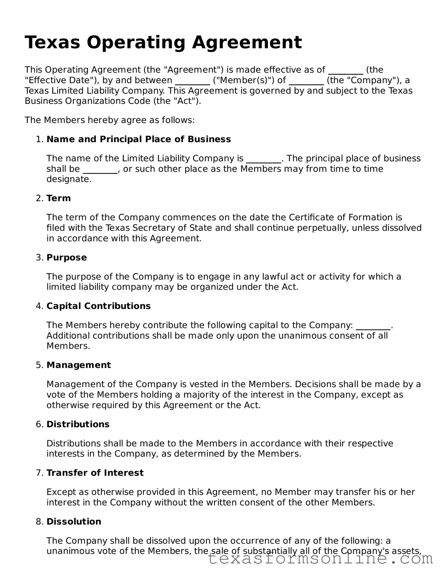 Official Texas Operating Agreement Document