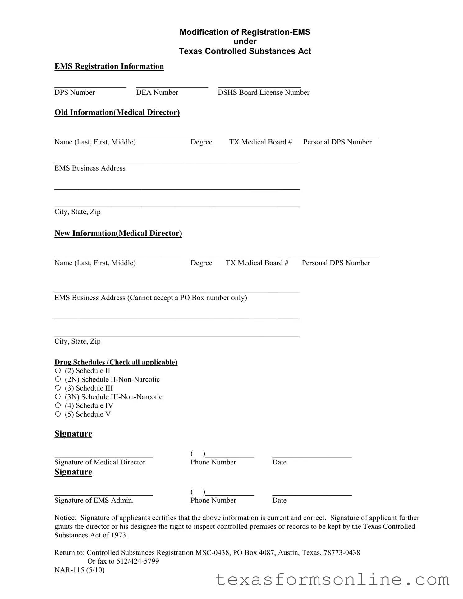 Blank Texas Nar 115 PDF Form
