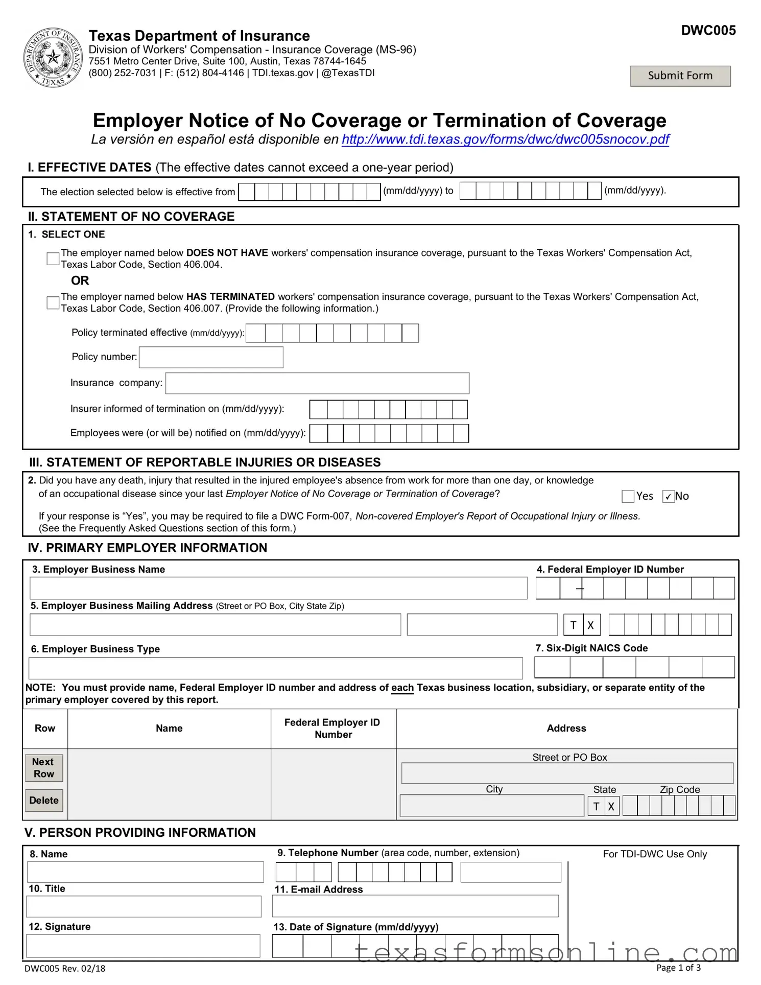 Blank Texas Notice PDF Form