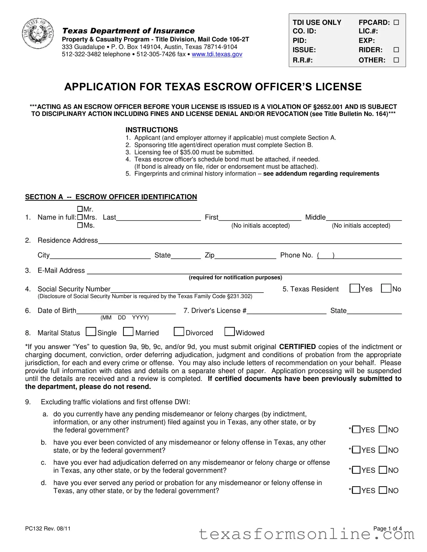 Blank Texas Pc132 PDF Form