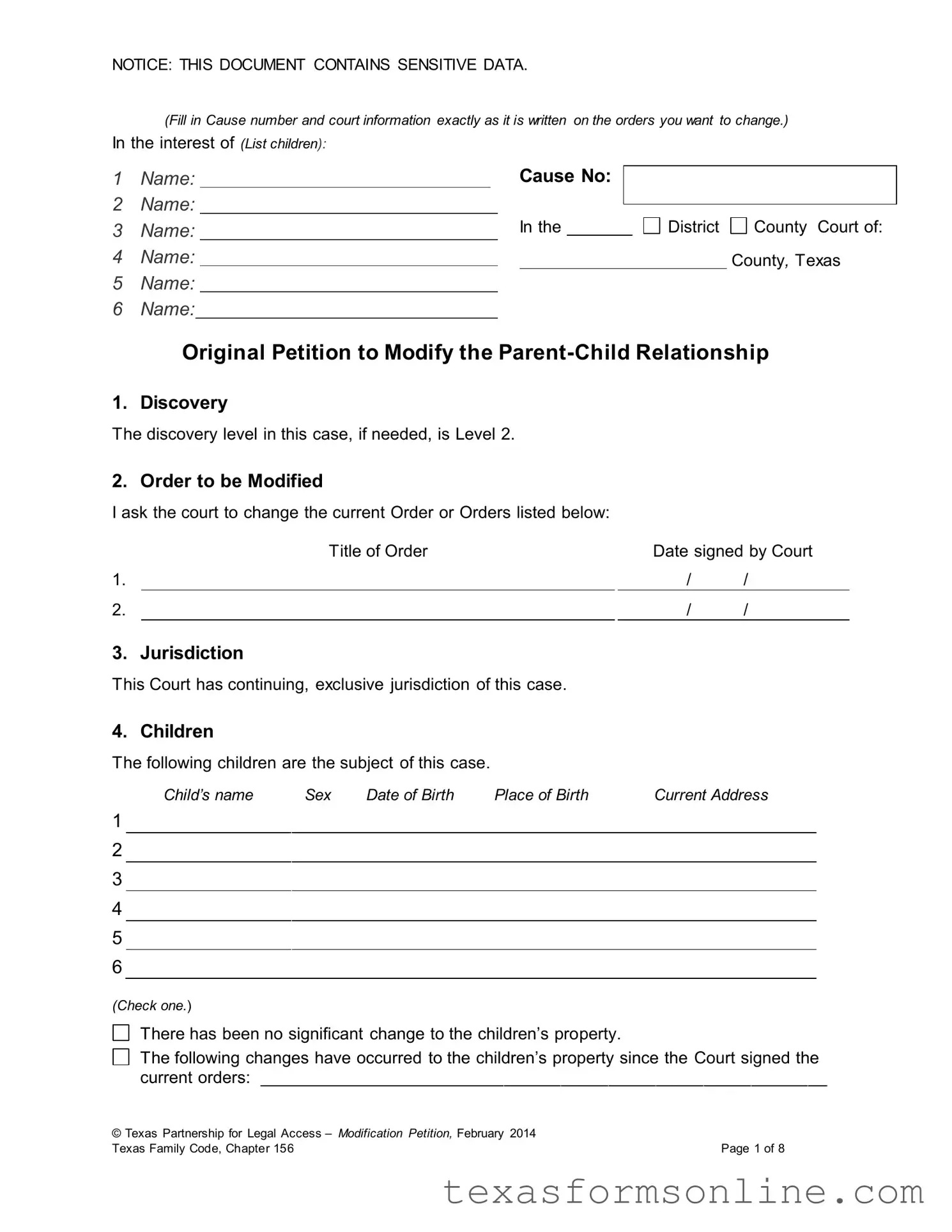 Blank Texas Petition To Modify PDF Form