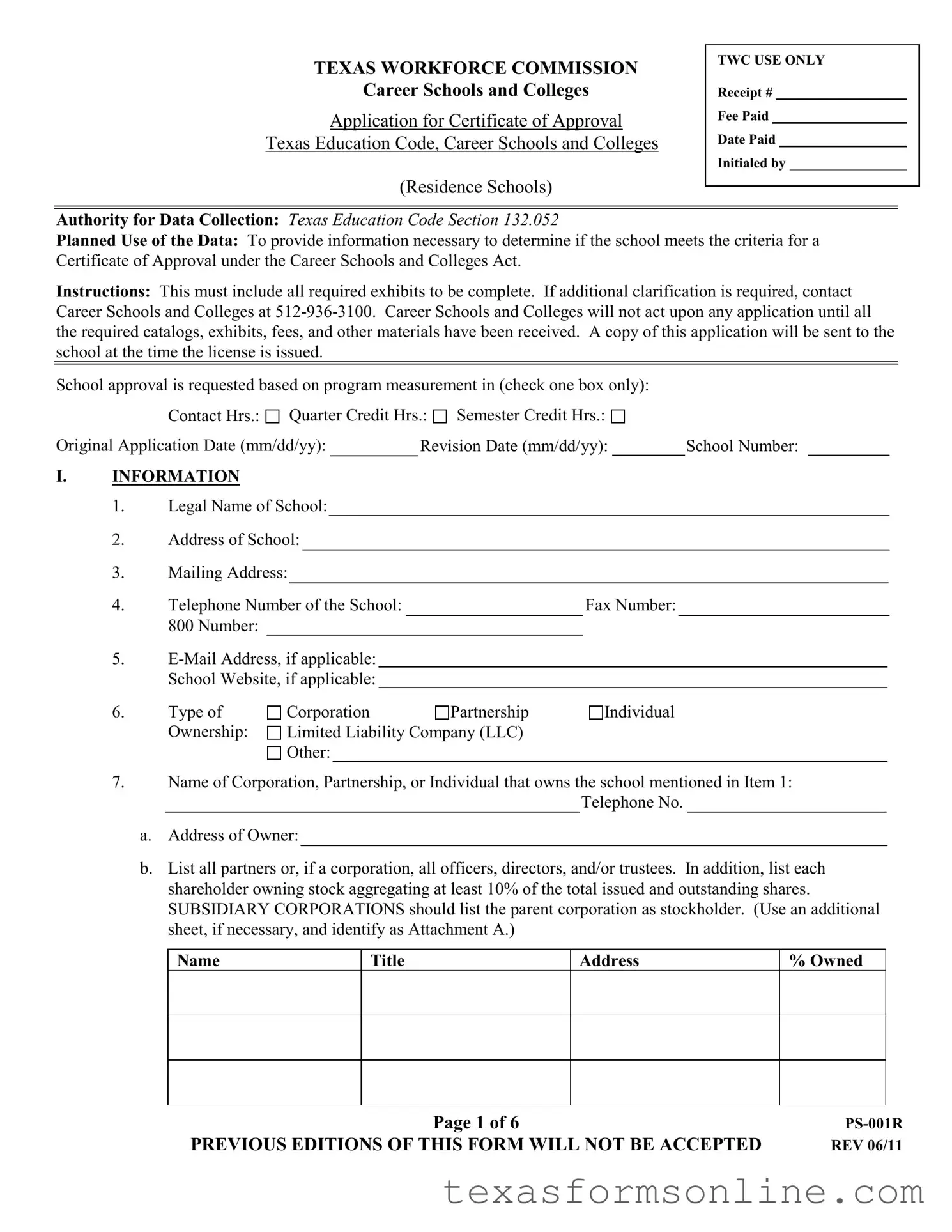 Blank Texas Ps 001R PDF Form