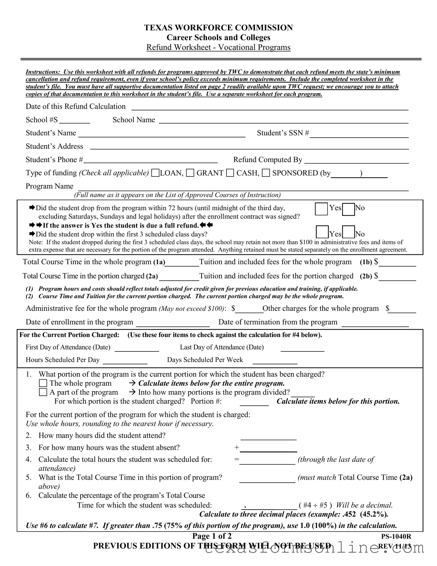 Blank Texas Ps 1040R PDF Form