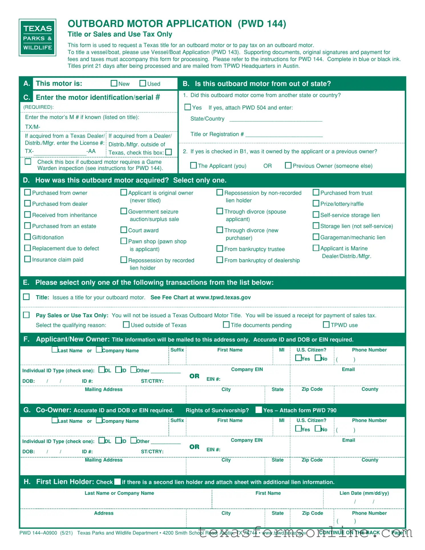 Blank Texas Pwd 144 PDF Form