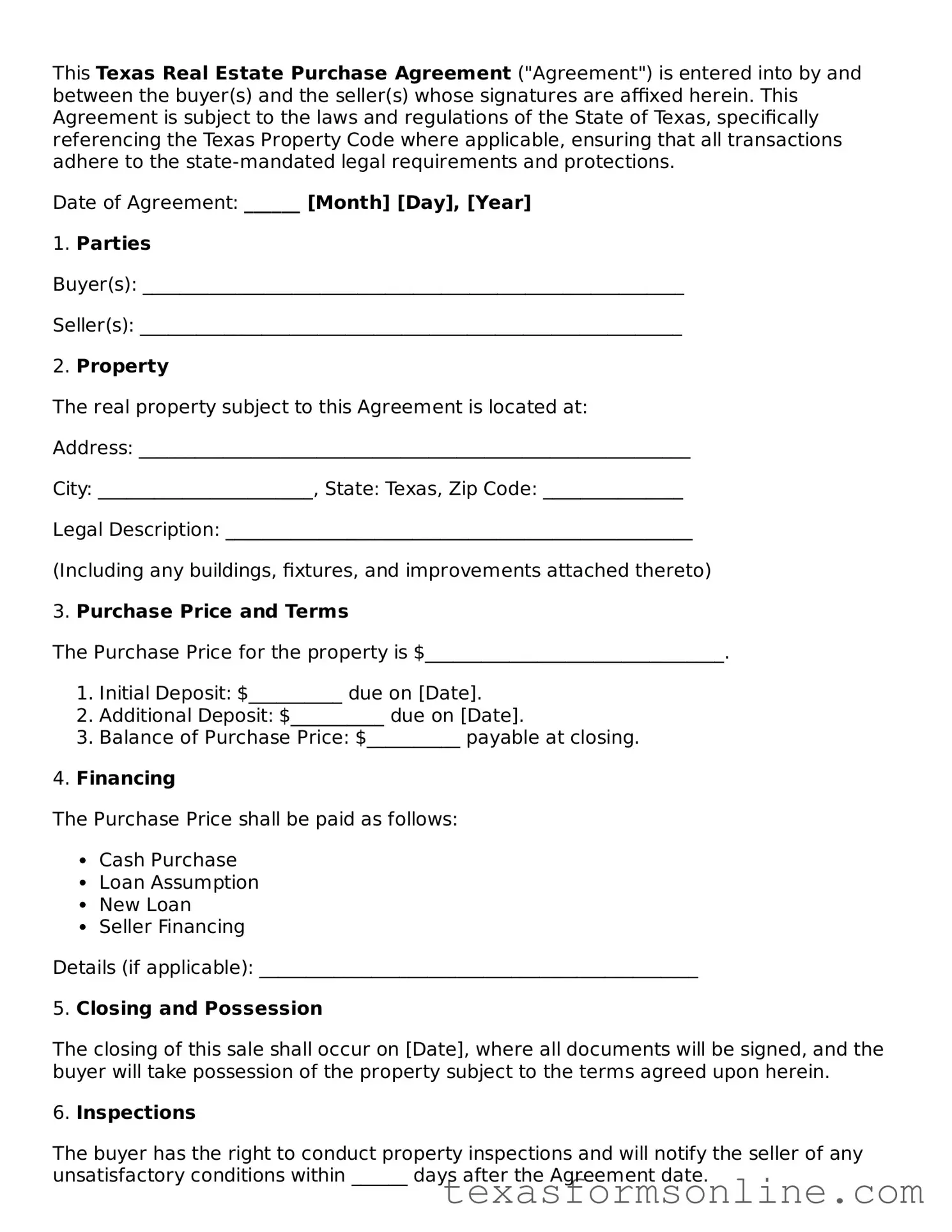 Official Texas Real Estate Purchase Agreement Document