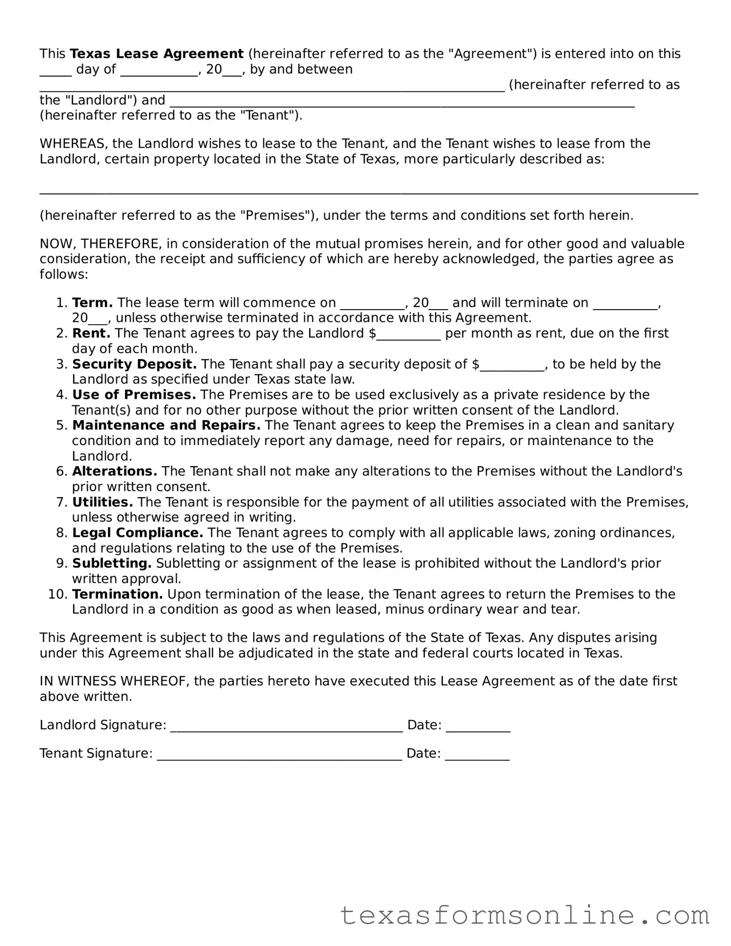 Official Texas Lease Agreement Document