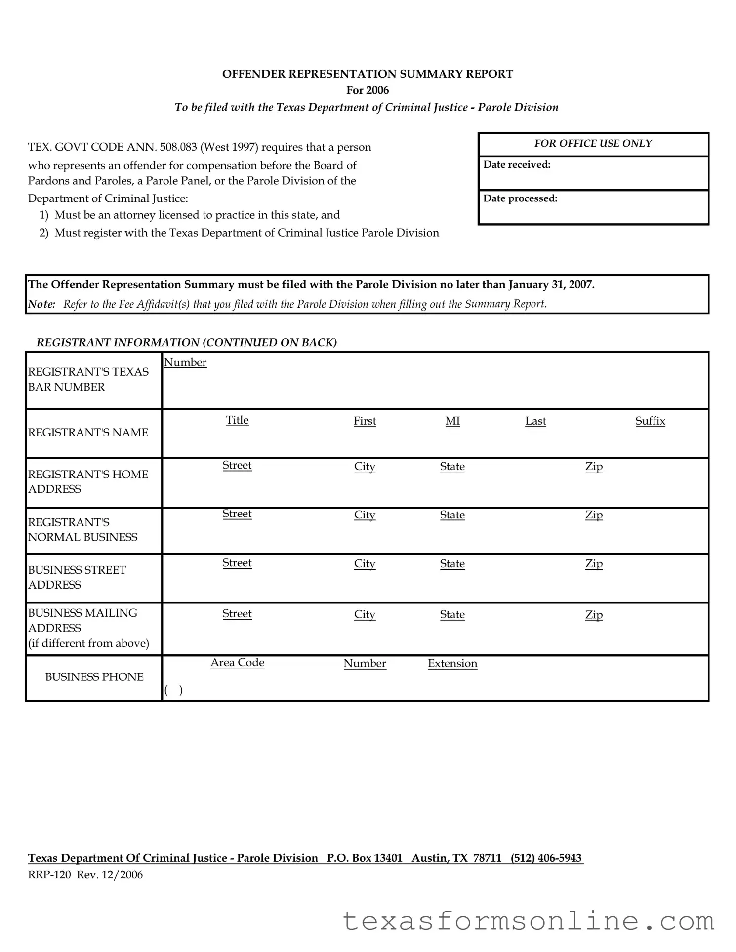 Blank Texas Rrp 120 PDF Form