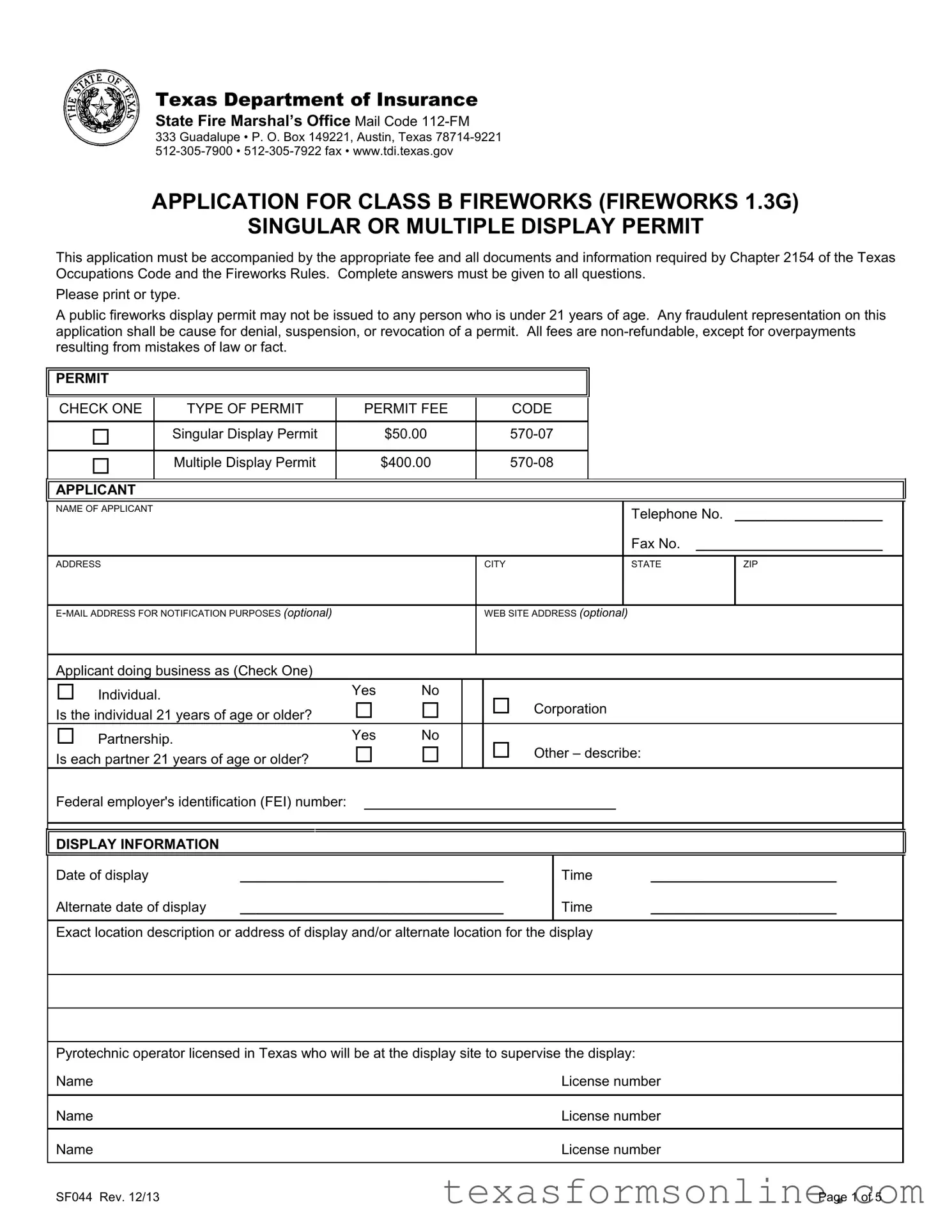 Blank Texas Sf044 PDF Form