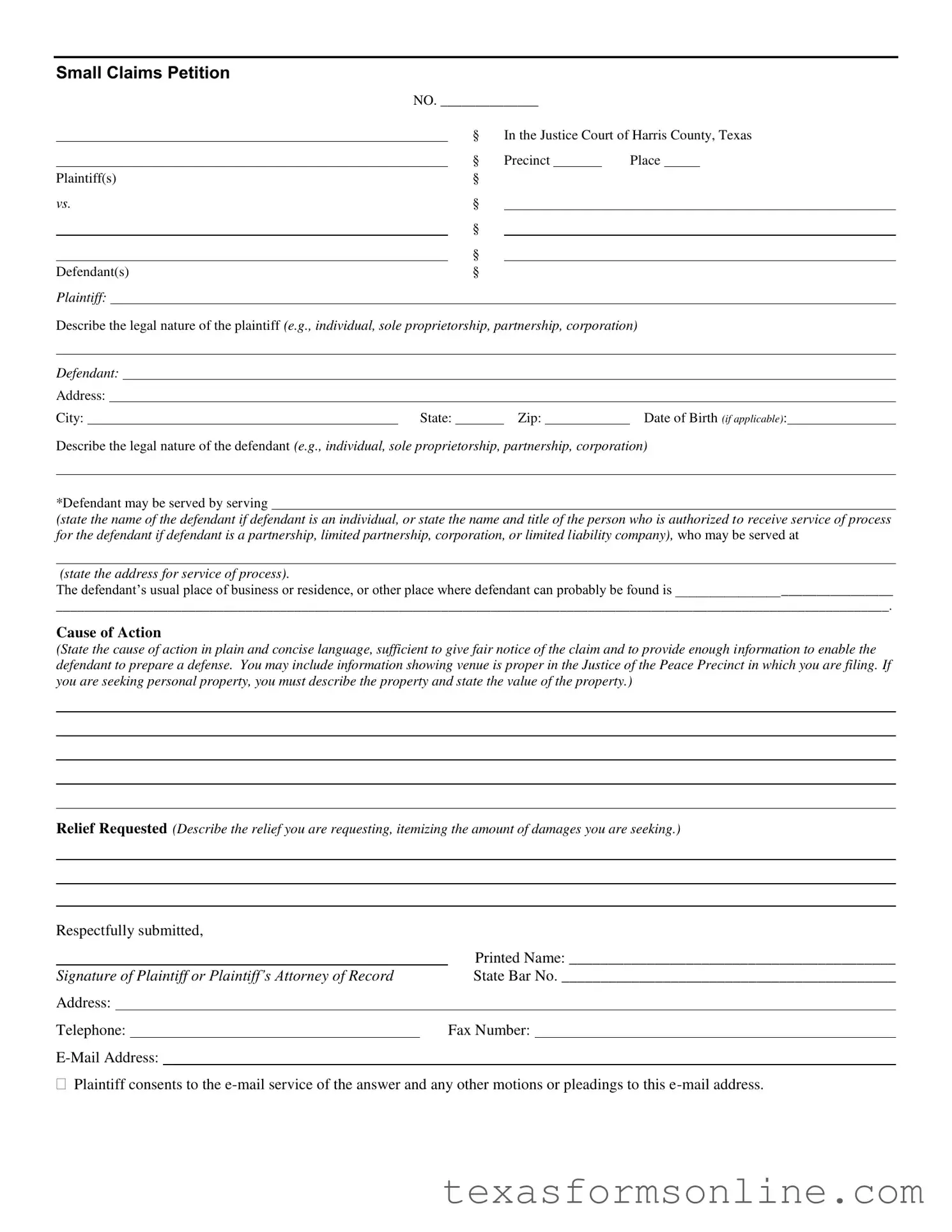 Blank Texas Small Claims PDF Form