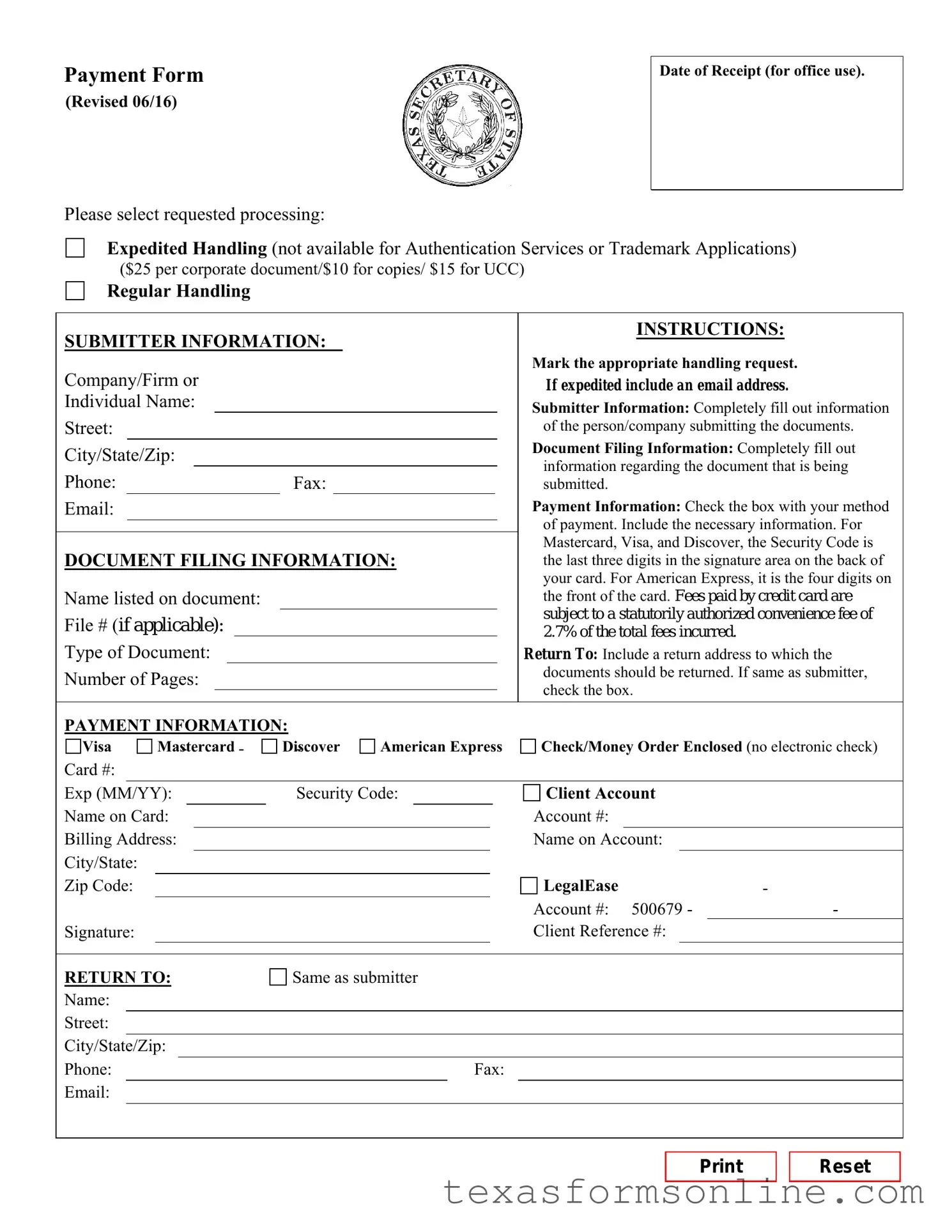 Blank Texas Sos Payment 807 PDF Form