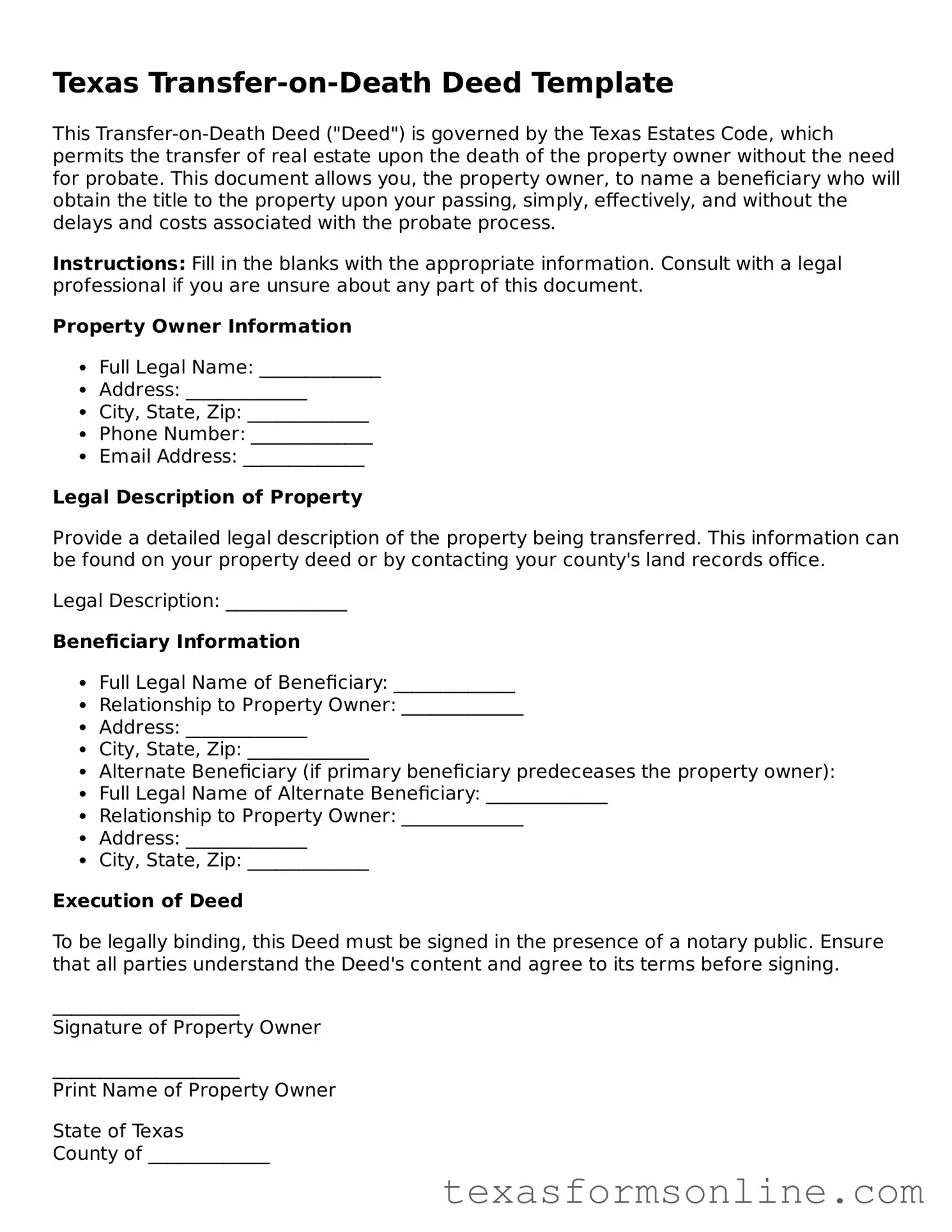 Official Texas Transfer-on-Death Deed Document