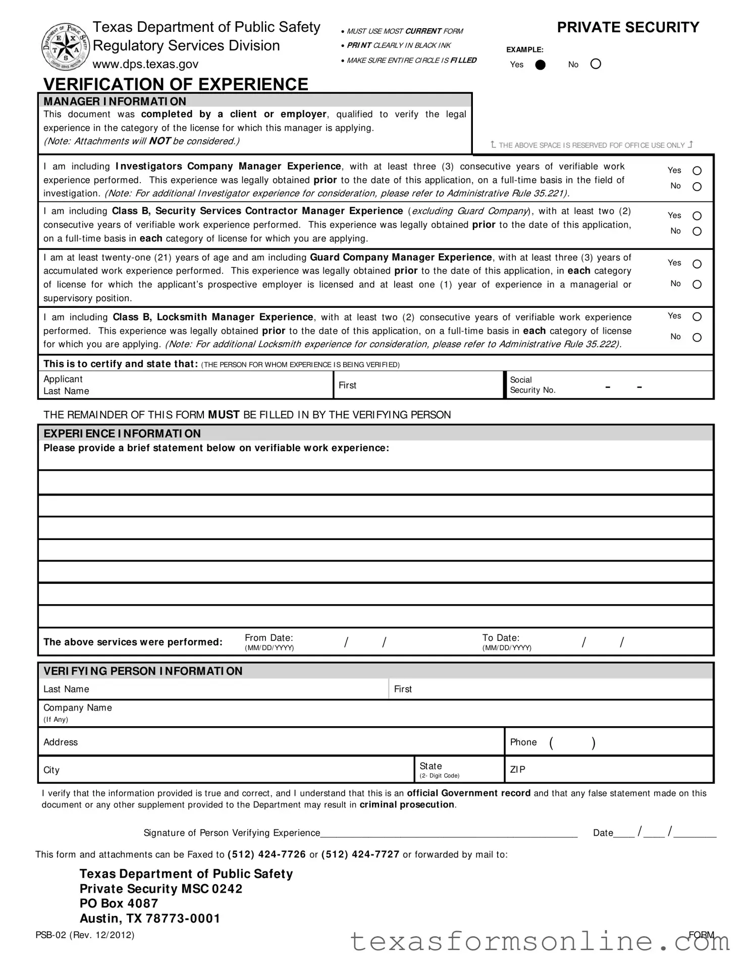 Blank Texas Verification PDF Form