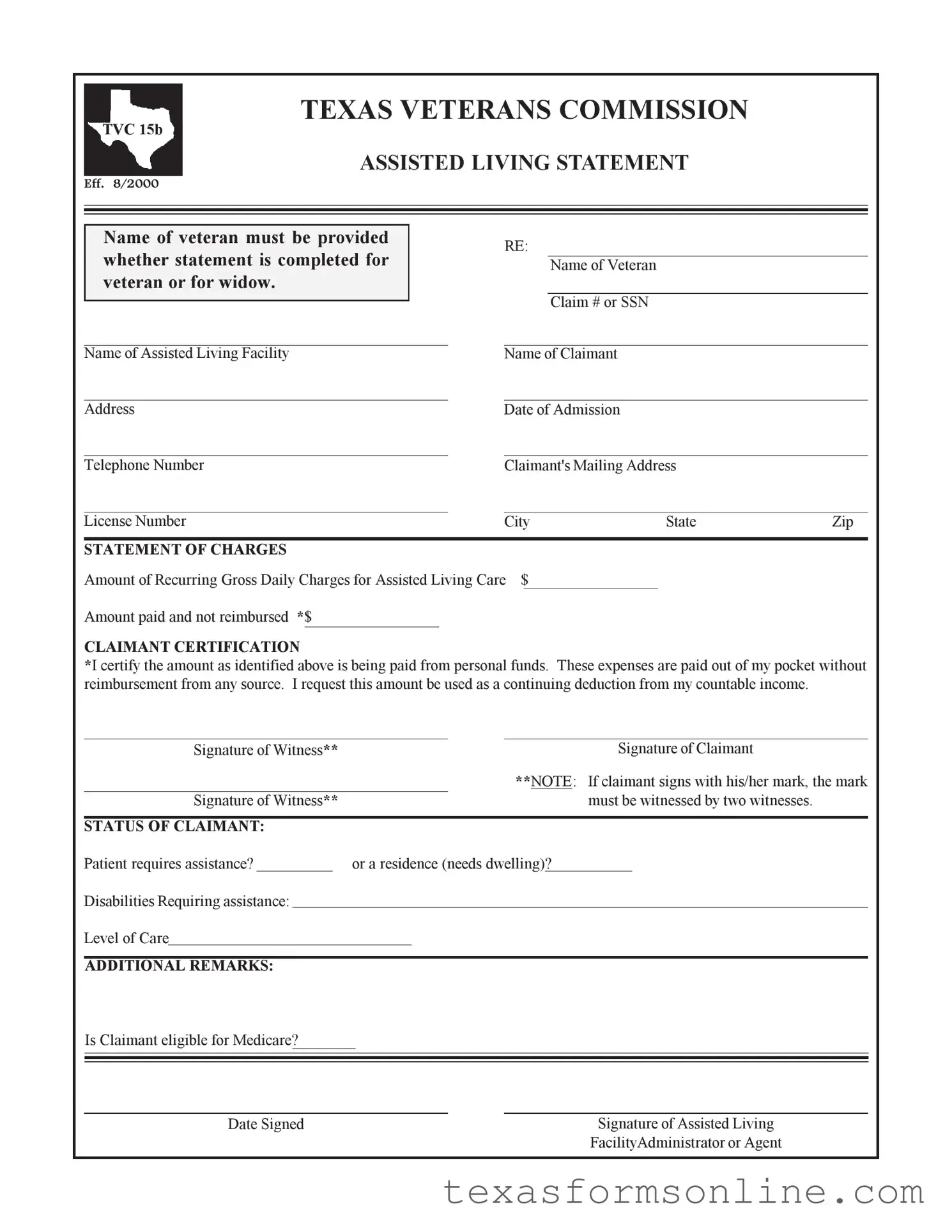 Blank Texas Veterans Commission PDF Form