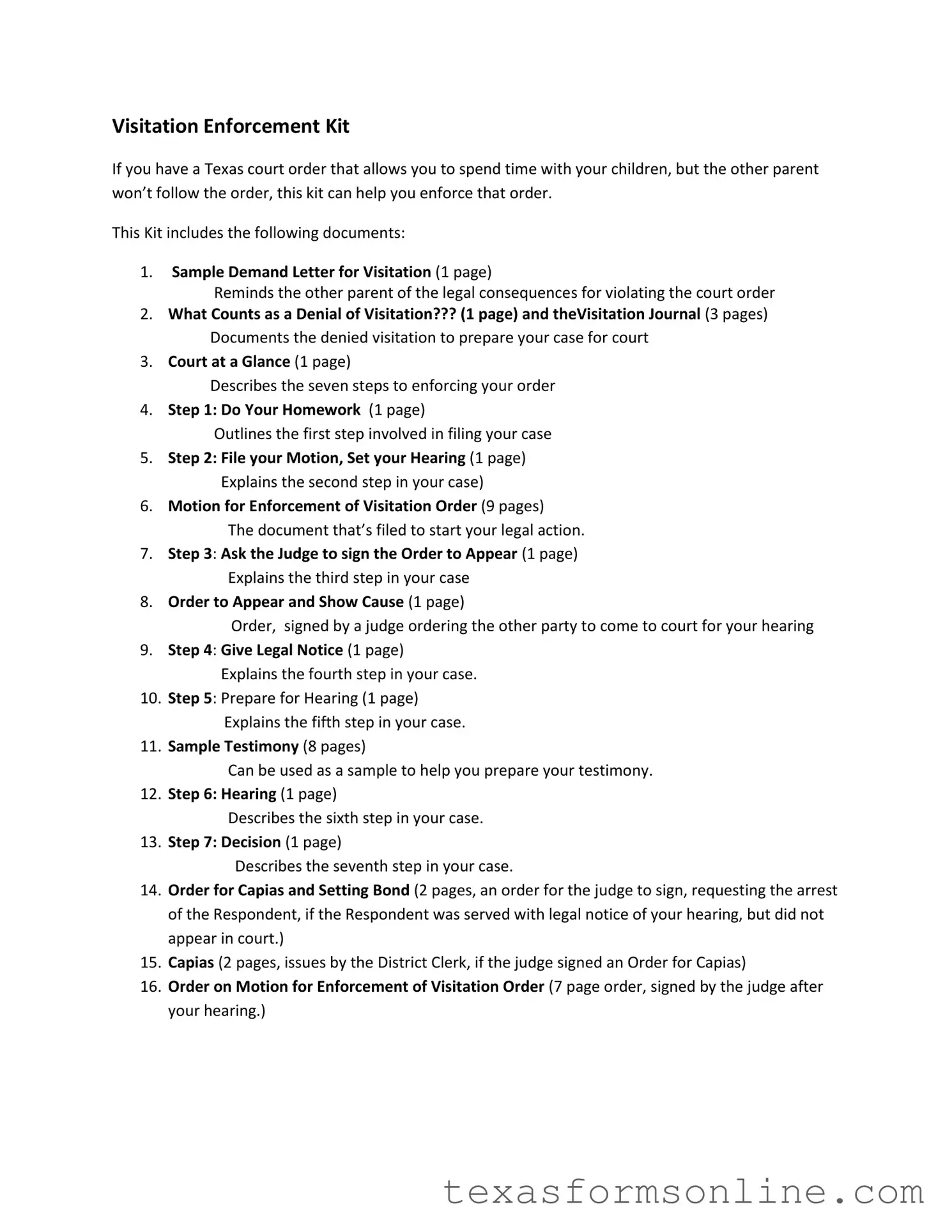 Blank Texas Visitation Enforcement PDF Form