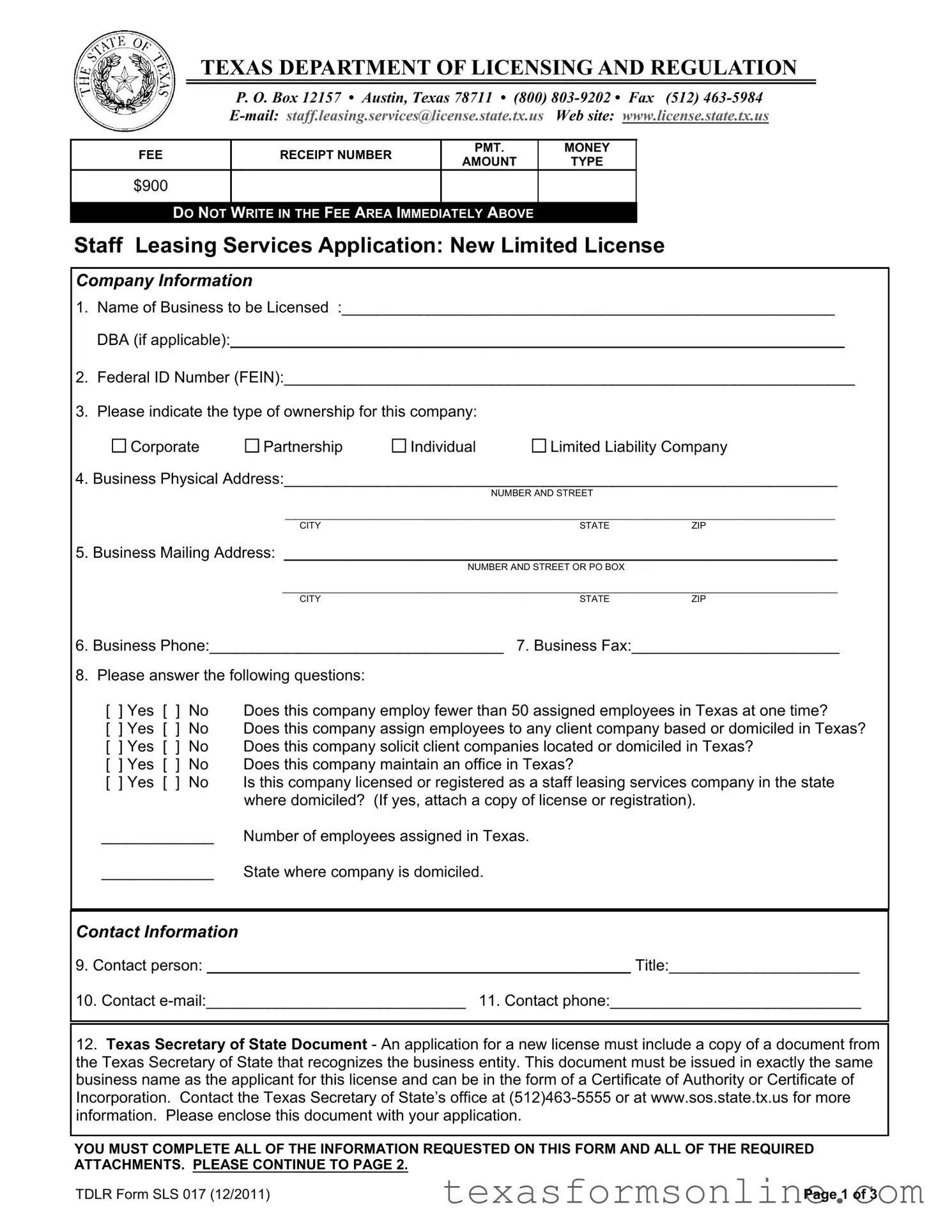 Blank Texas Vtdlr Sls 017 PDF Form