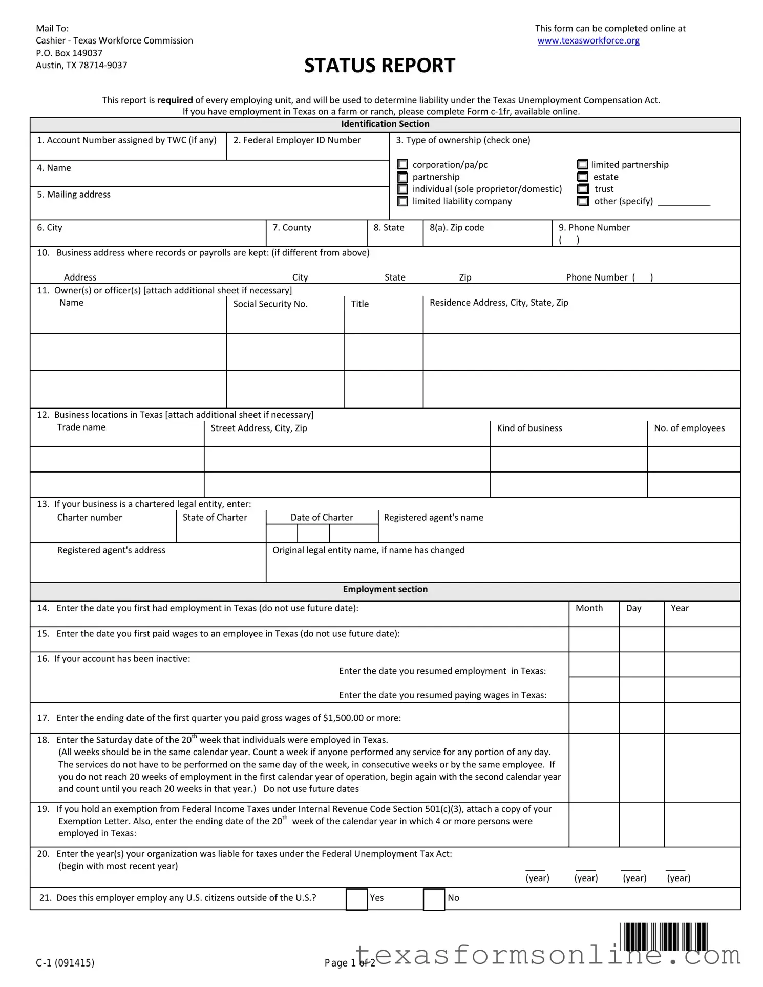 Blank Texas Workforce Commission Report PDF Form
