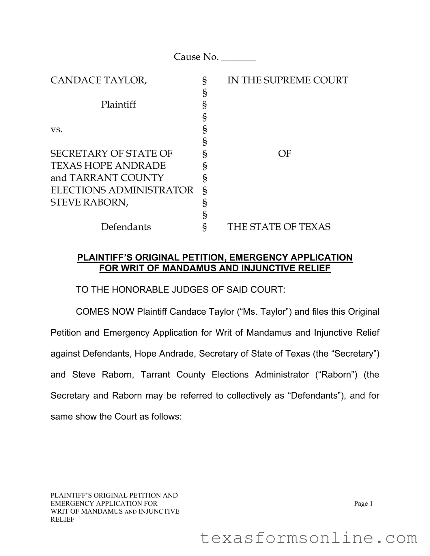 Blank Texas Writ Mandamus PDF Form